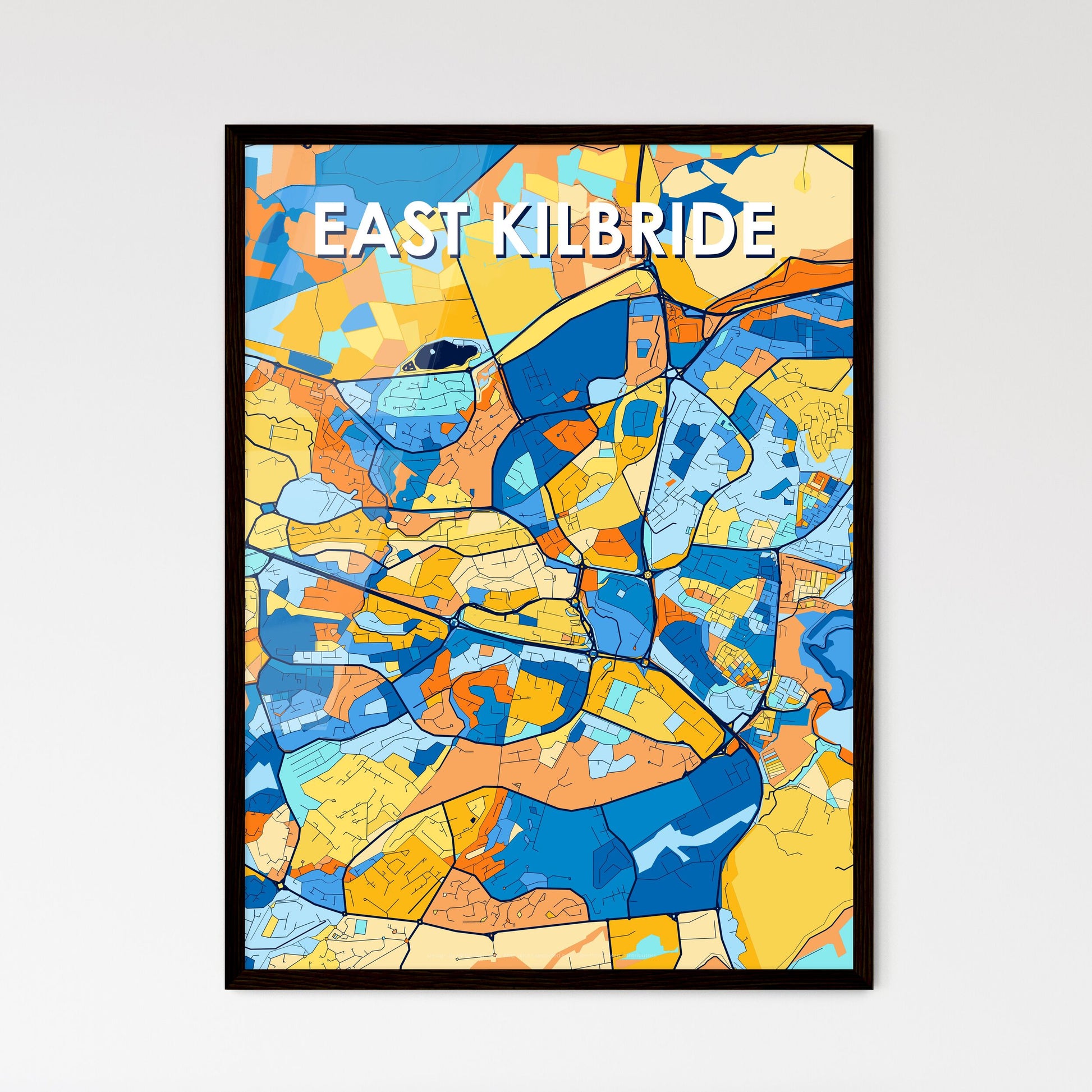 EAST KILBRIDE SCOTLAND Vibrant Colorful Art Map Poster Blue Orange