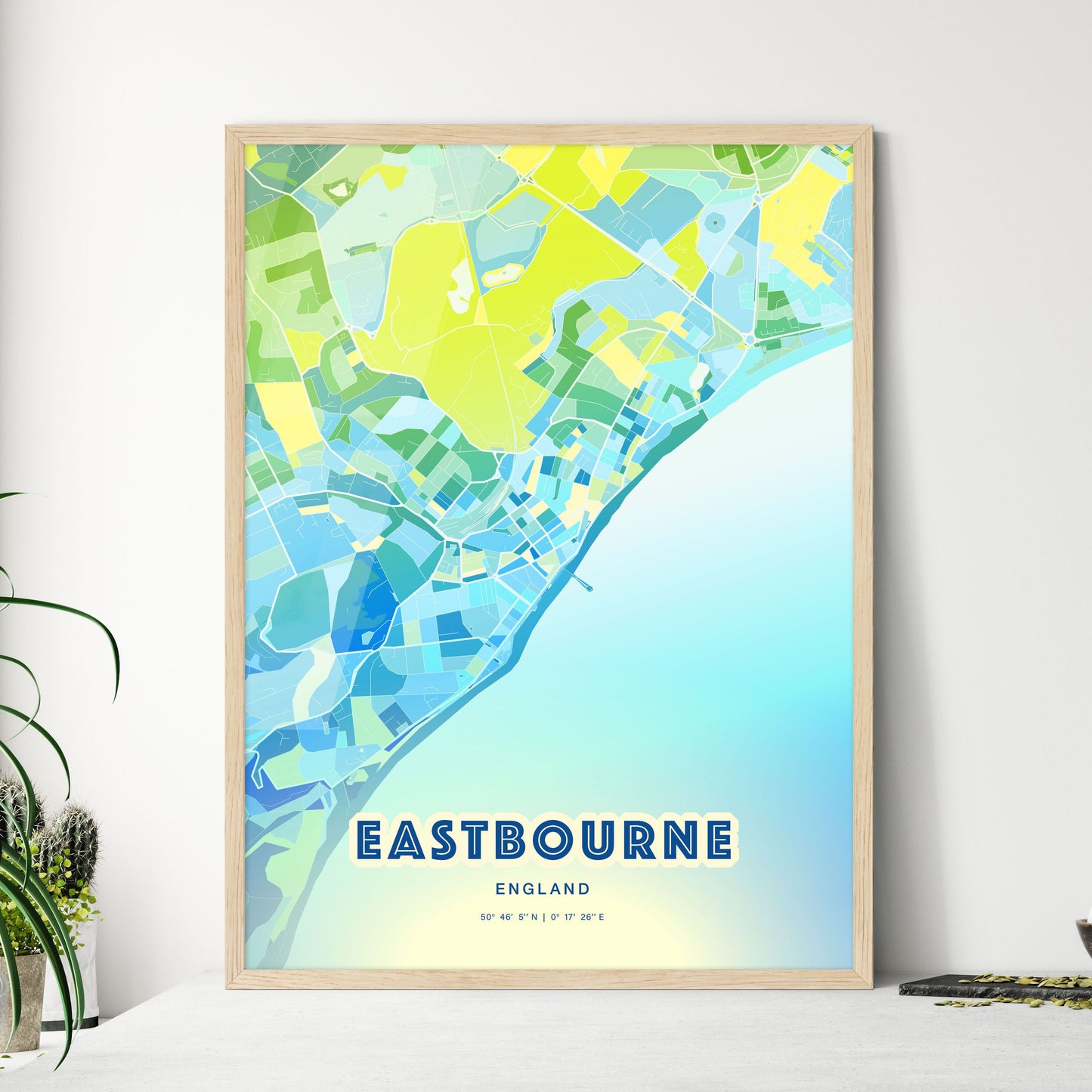 Colorful Eastbourne England Fine Art Map Cool Blue