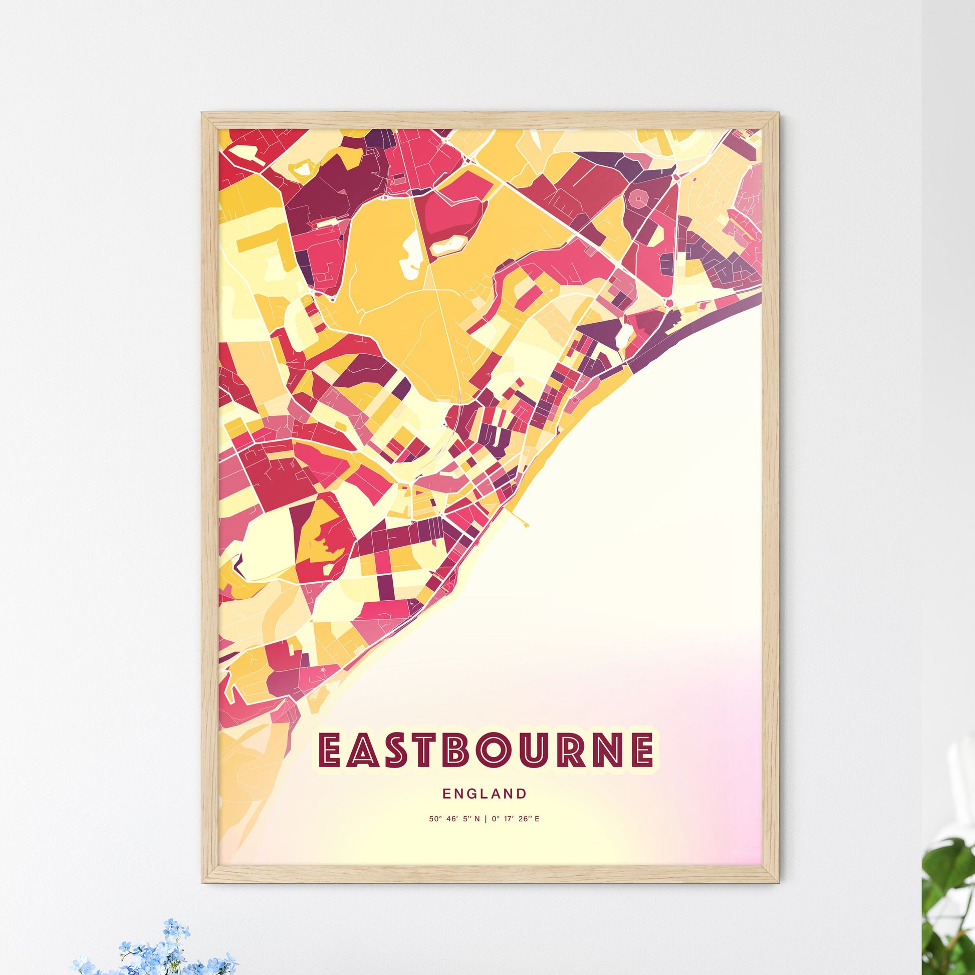 Colorful Eastbourne England Fine Art Map Hot Red