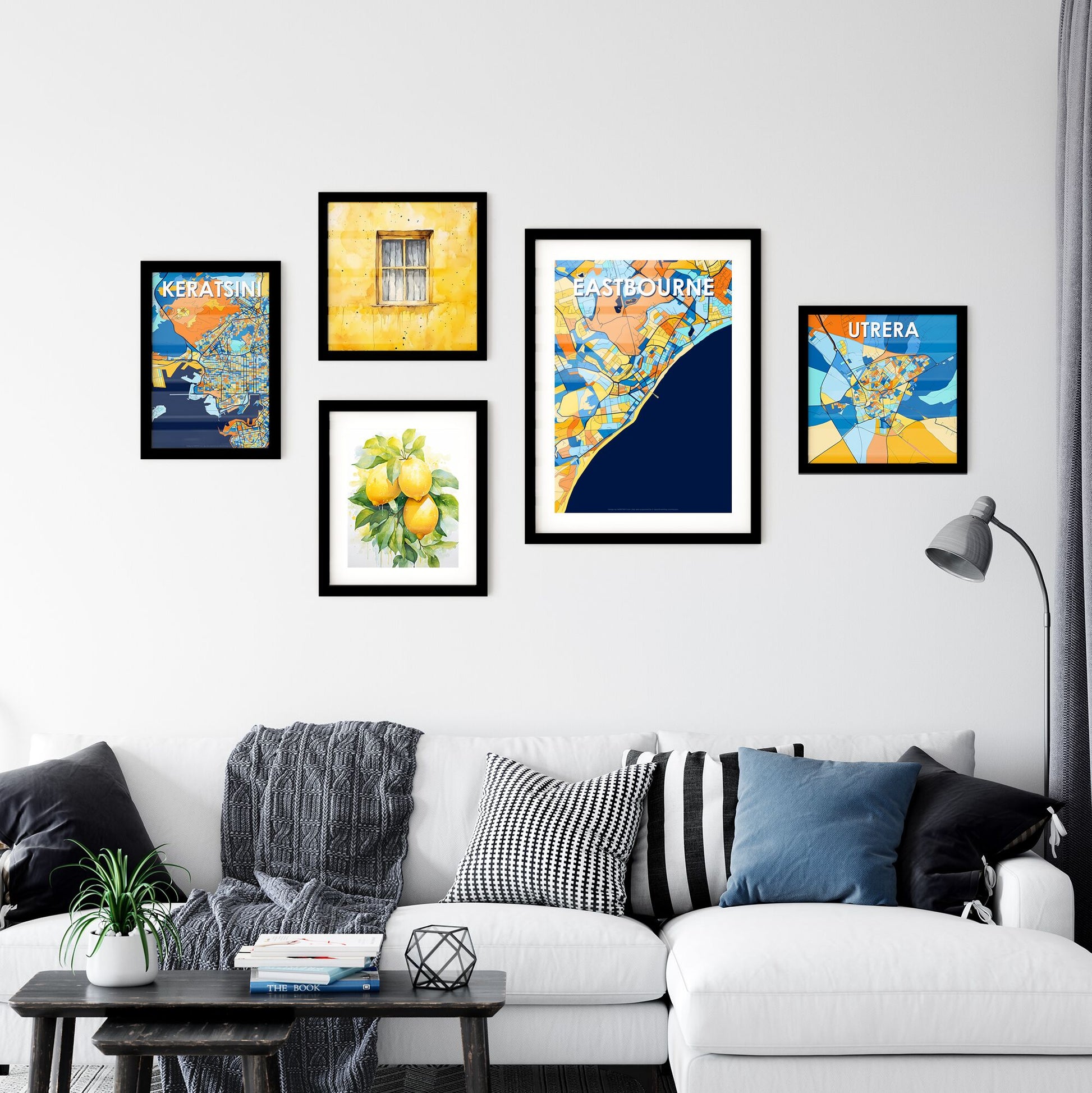 EASTBOURNE ENGLAND Vibrant Colorful Art Map Poster Blue Orange