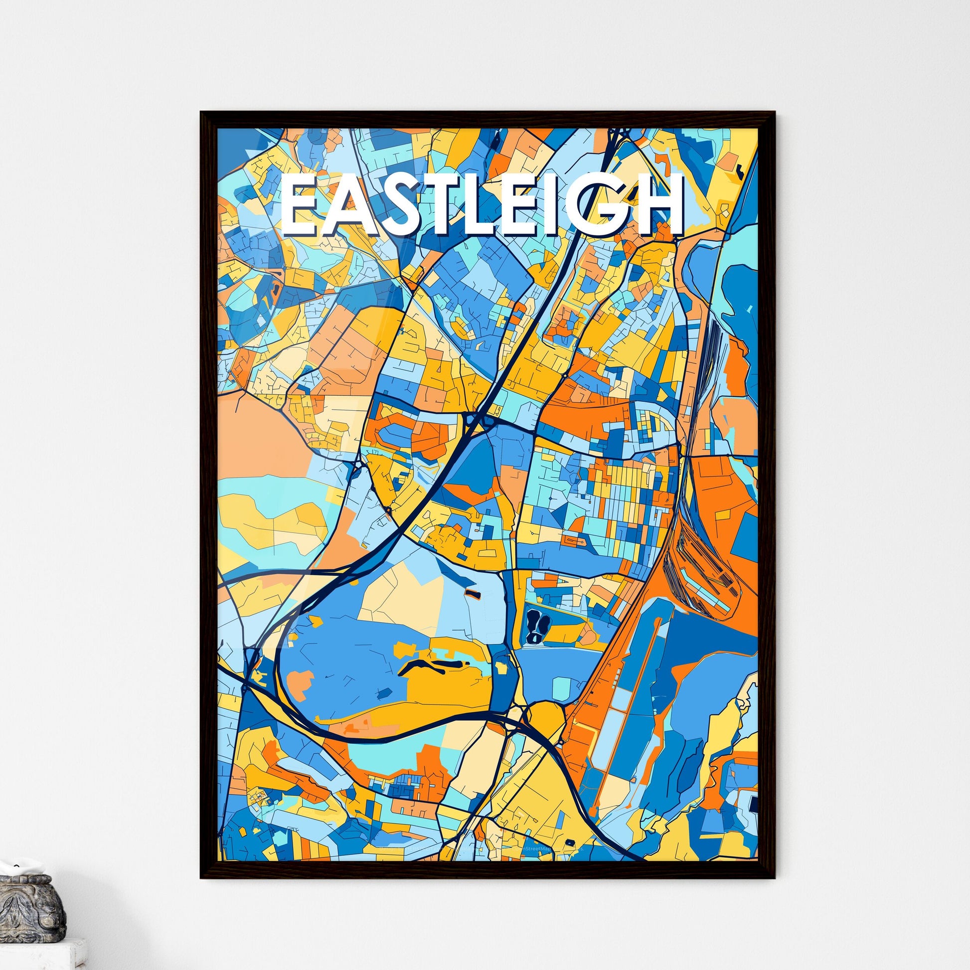 EASTLEIGH ENGLAND Vibrant Colorful Art Map Poster Blue Orange