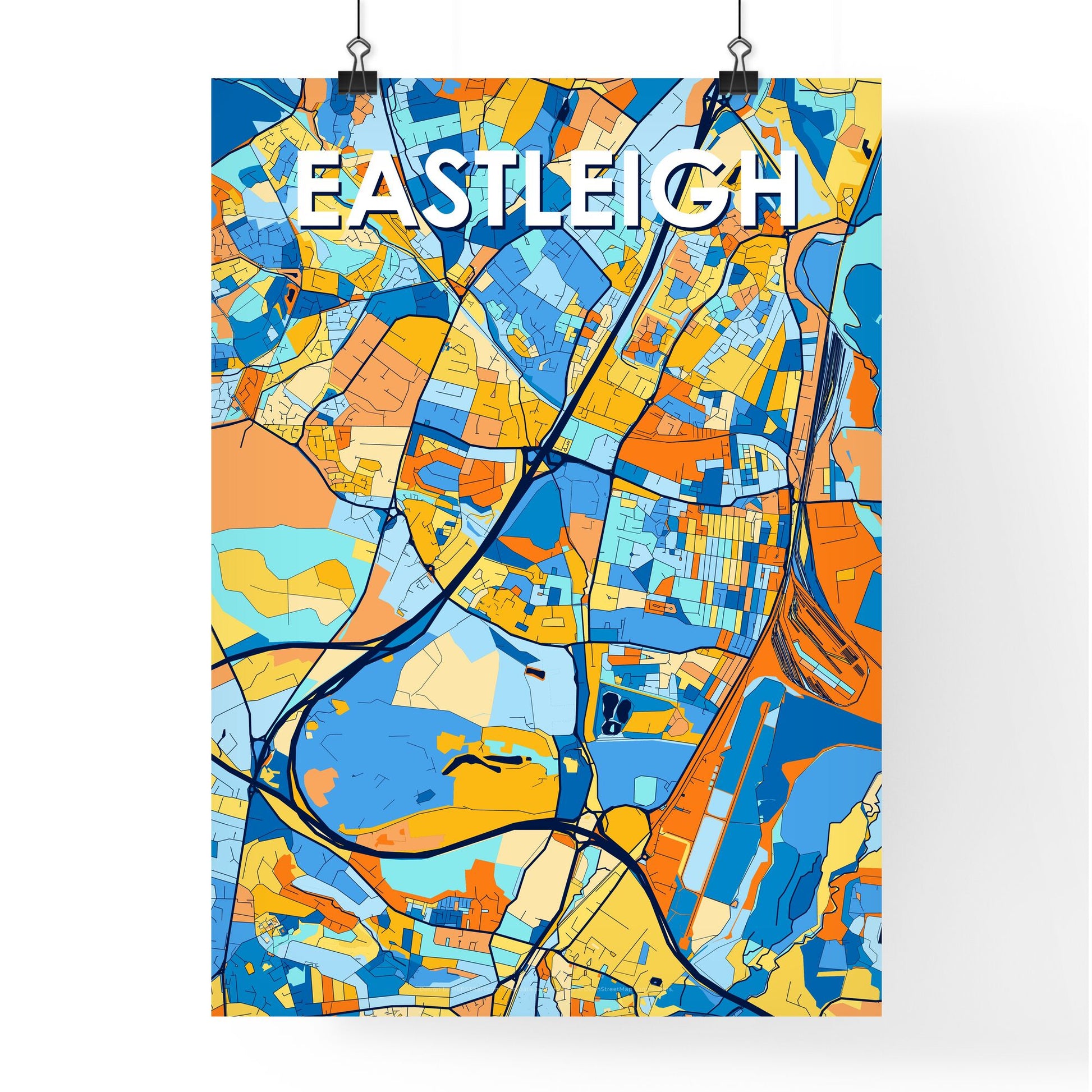 EASTLEIGH ENGLAND Vibrant Colorful Art Map Poster Blue Orange