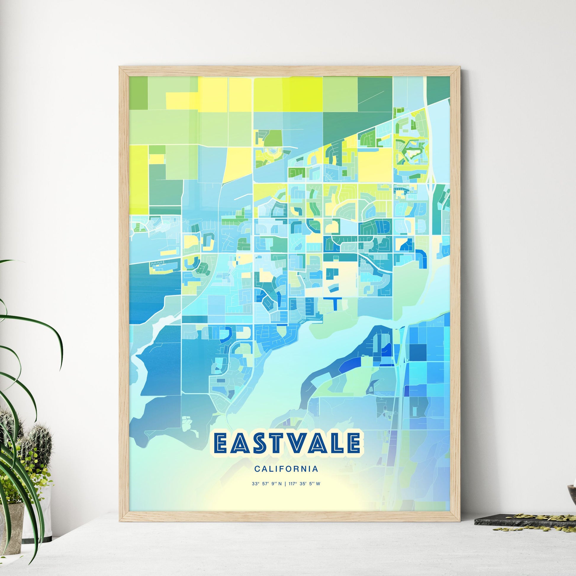 Colorful Eastvale California Fine Art Map Cool Blue