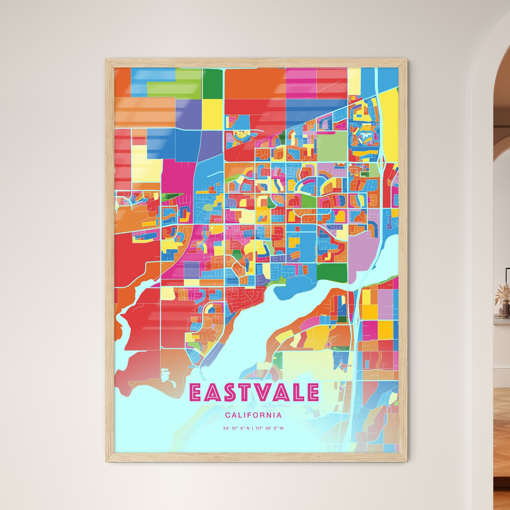 Colorful Eastvale California Fine Art Map Crazy Colors