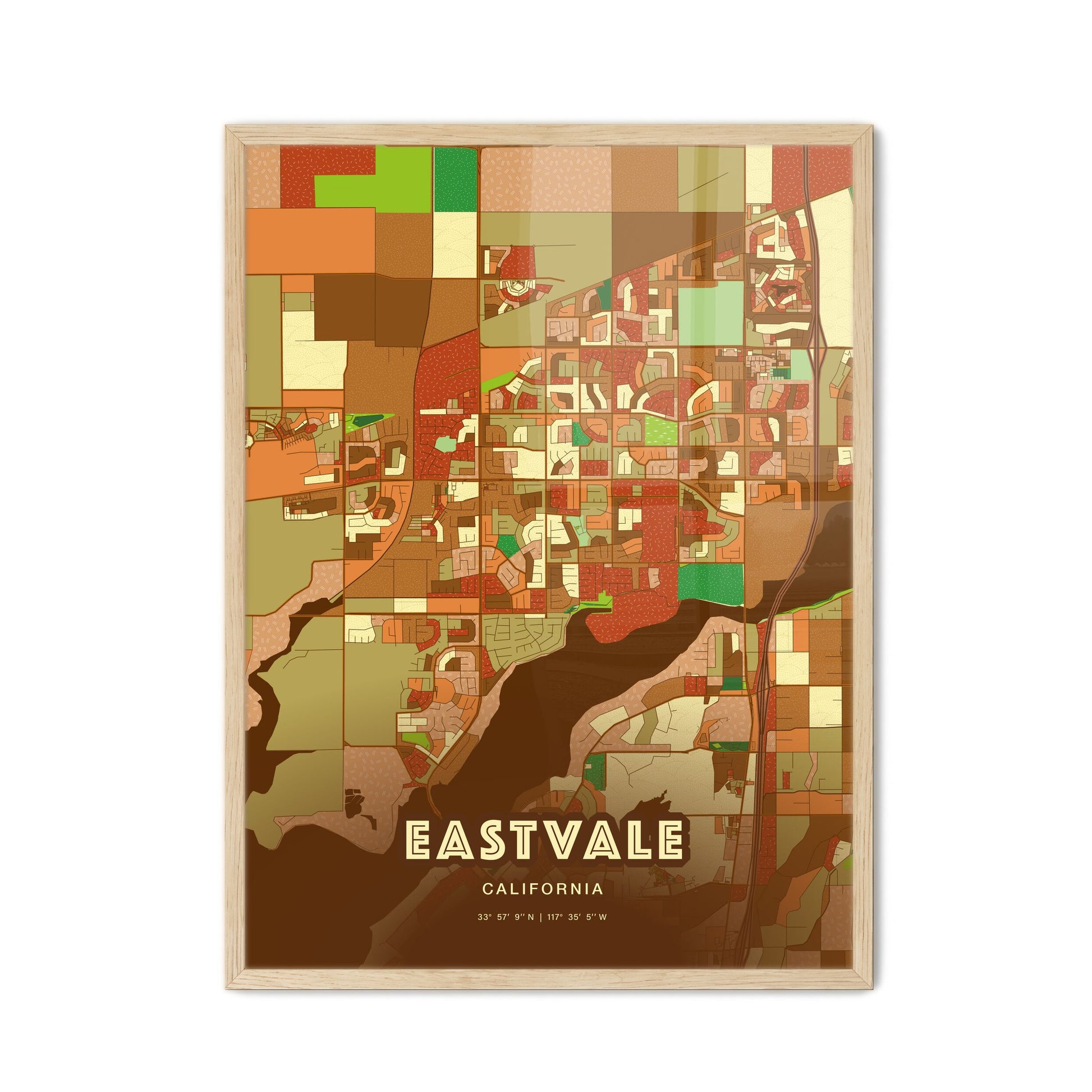 Colorful Eastvale California Fine Art Map Farmhouse