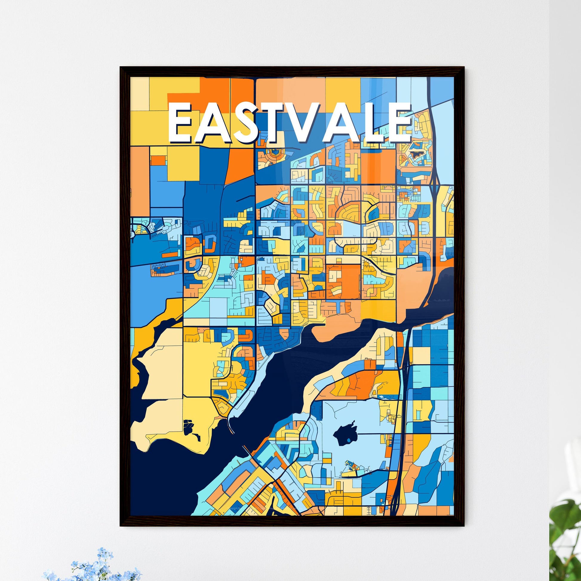 EASTVALE CALIFORNIA Vibrant Colorful Art Map Poster Blue Orange