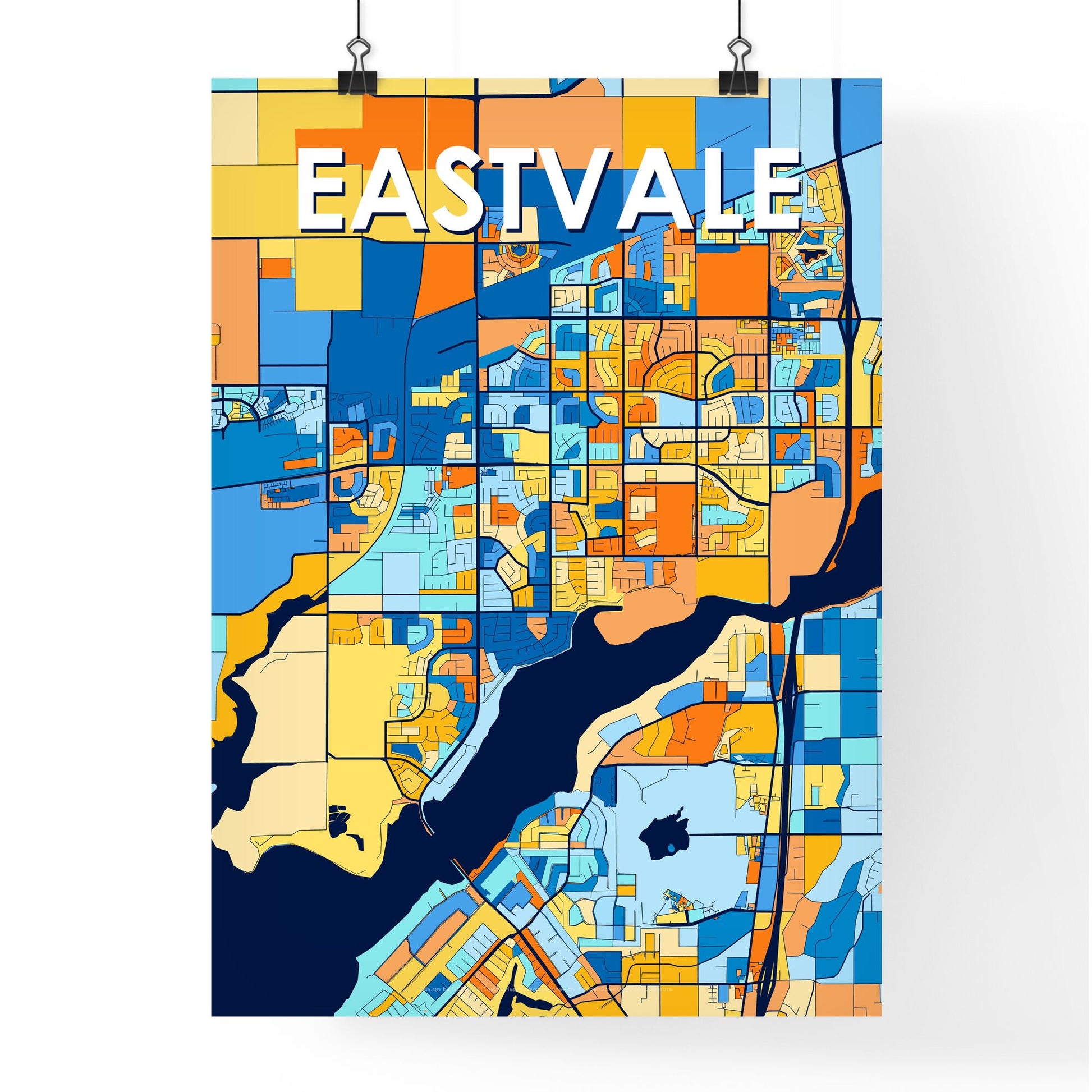 EASTVALE CALIFORNIA Vibrant Colorful Art Map Poster Blue Orange