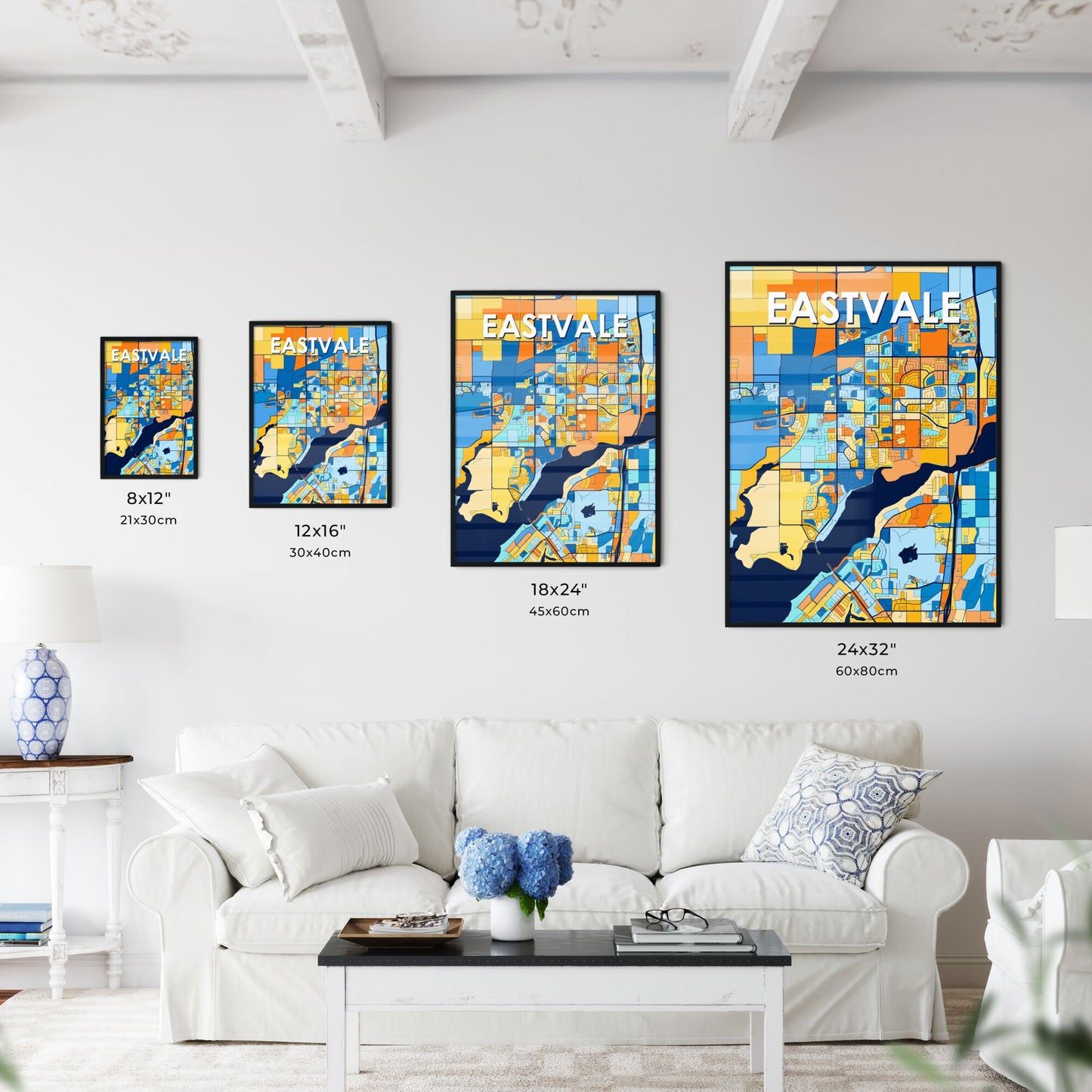 EASTVALE CALIFORNIA Vibrant Colorful Art Map Poster Blue Orange