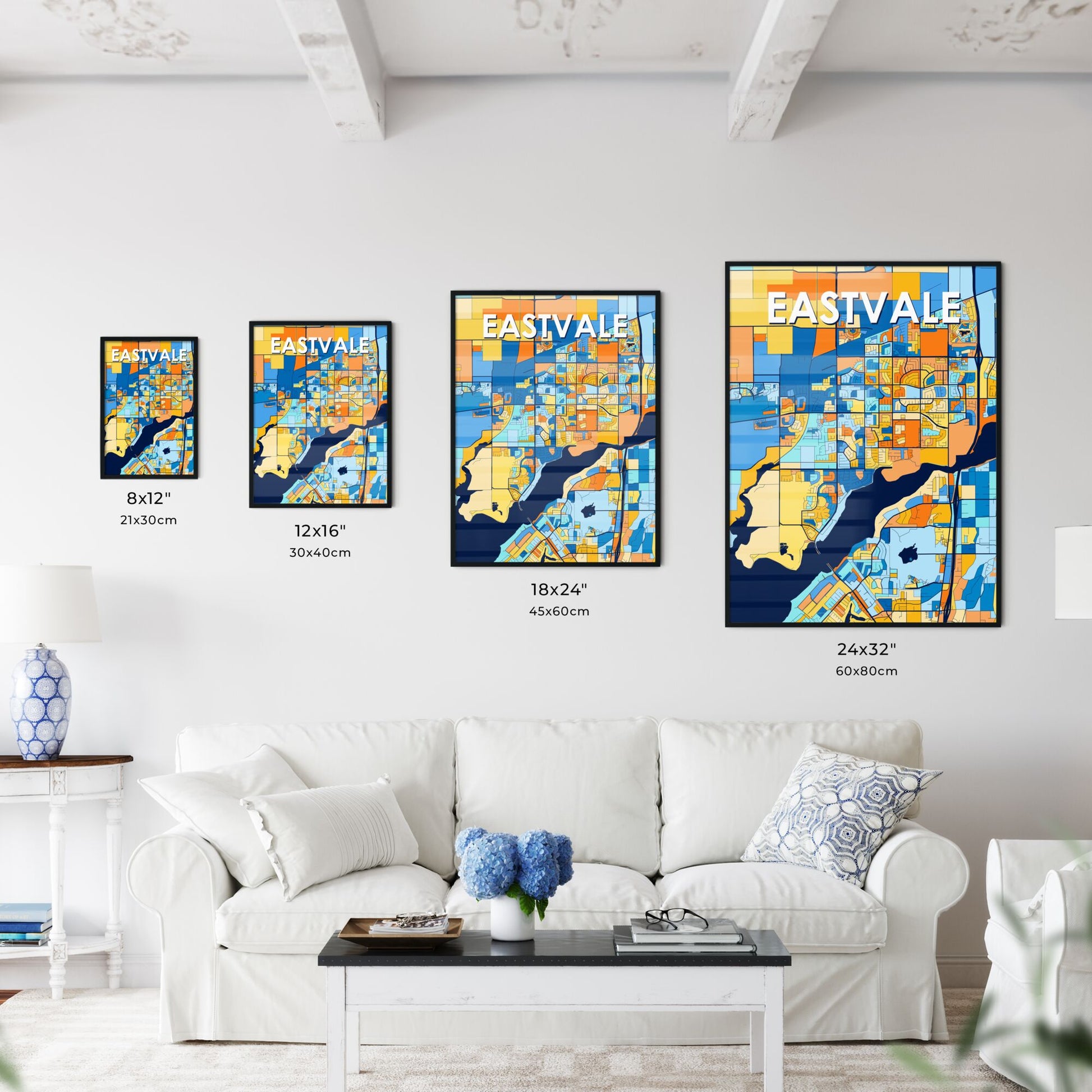 EASTVALE CALIFORNIA Vibrant Colorful Art Map Poster Blue Orange