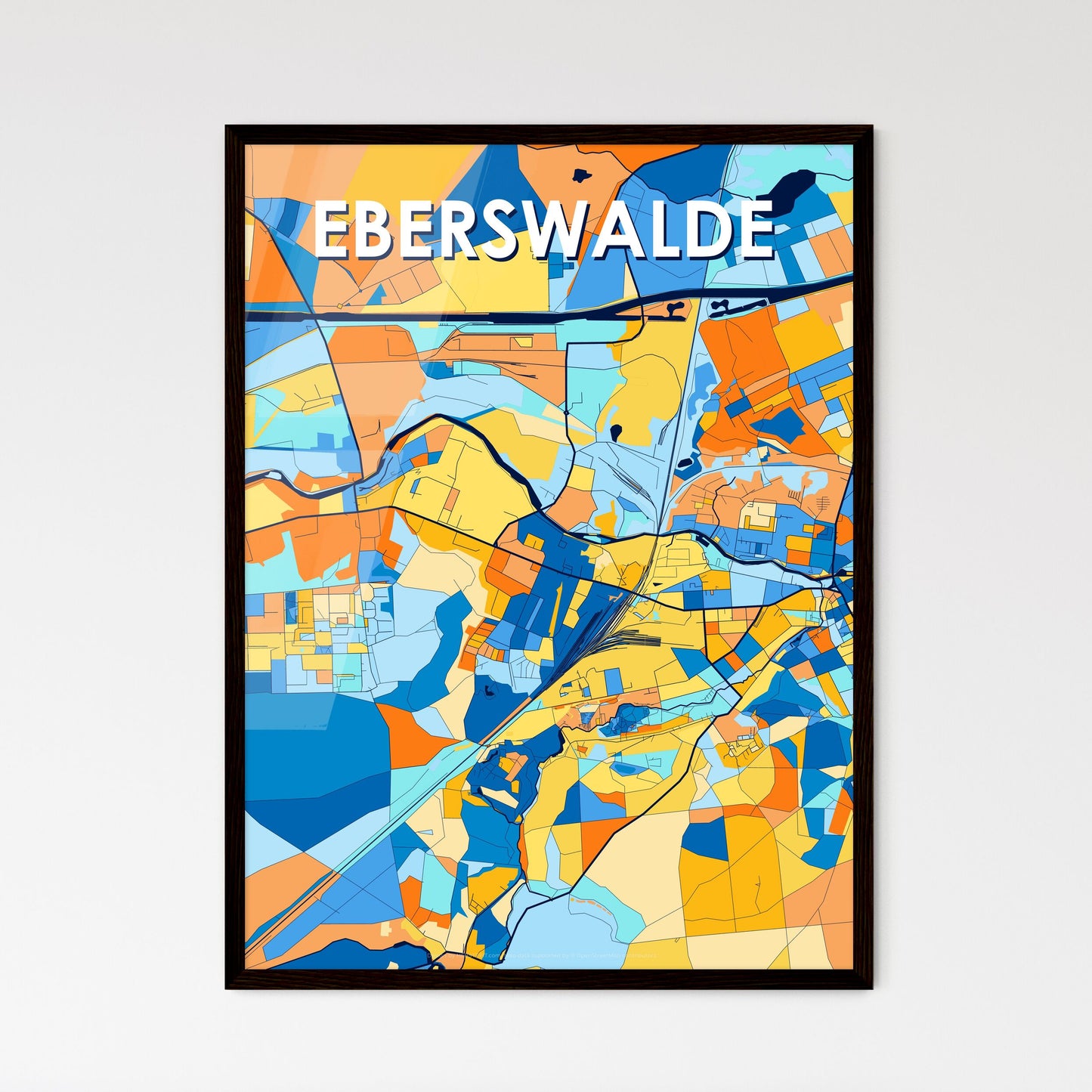 EBERSWALDE GERMANY Vibrant Colorful Art Map Poster Blue Orange