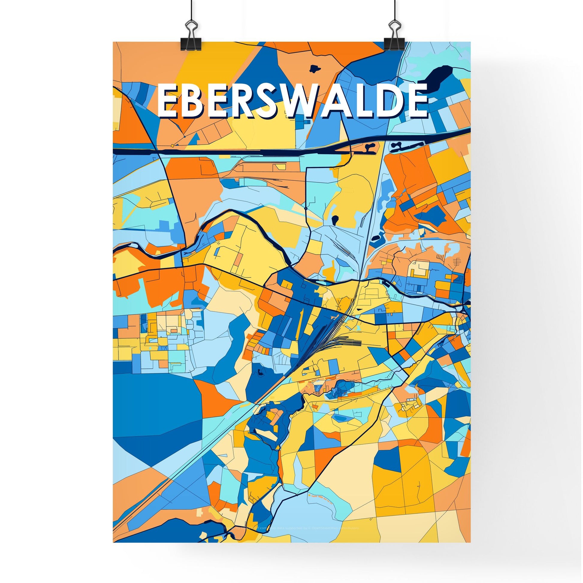 EBERSWALDE GERMANY Vibrant Colorful Art Map Poster Blue Orange