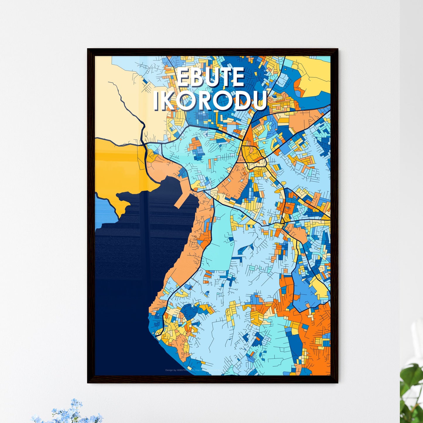 EBUTE IKORODU NIGERIA Vibrant Colorful Art Map Poster Blue Orange