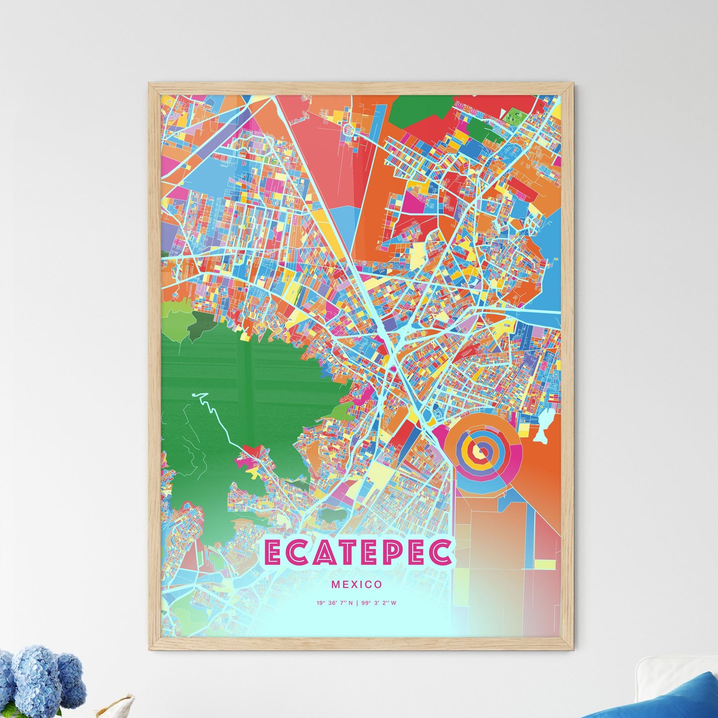 Colorful Ecatepec Mexico Fine Art Map Crazy Colors