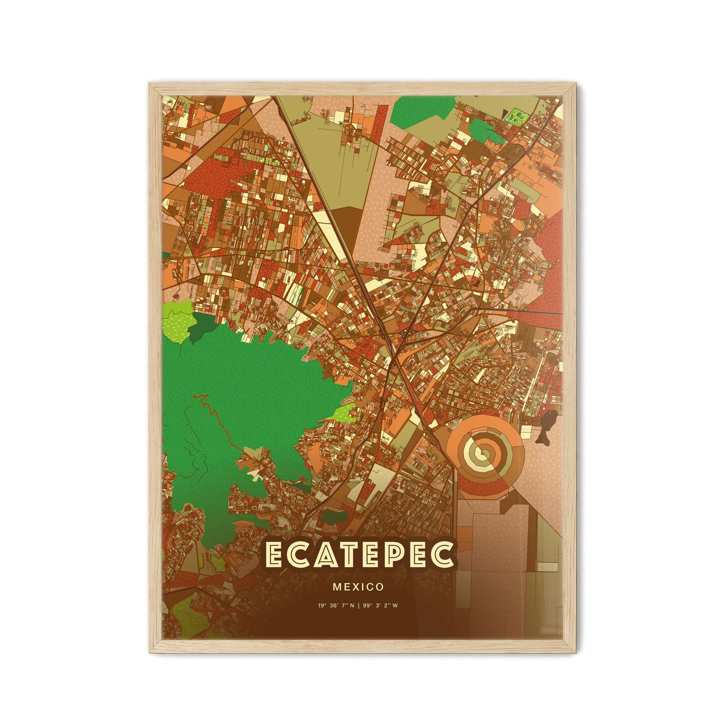 Colorful Ecatepec Mexico Fine Art Map Farmhouse