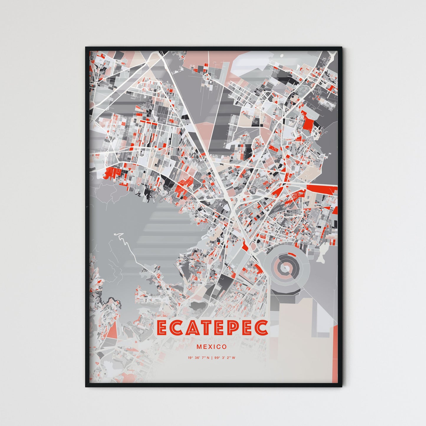 Colorful Ecatepec Mexico Fine Art Map Modern Expressive