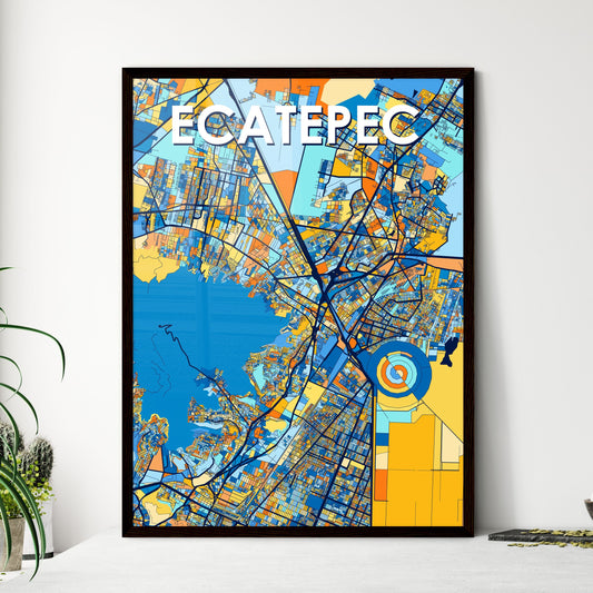 ECATEPEC MEXICO Vibrant Colorful Art Map Poster Blue Orange