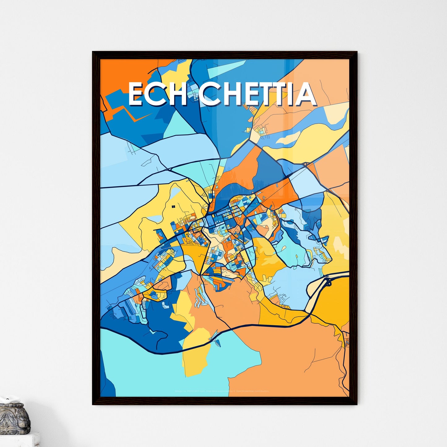 ECH CHETTIA ALGERIA Vibrant Colorful Art Map Poster Blue Orange