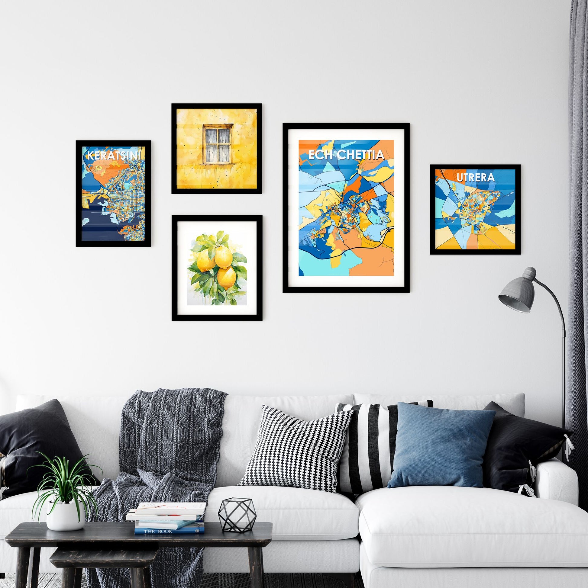 ECH CHETTIA ALGERIA Vibrant Colorful Art Map Poster Blue Orange