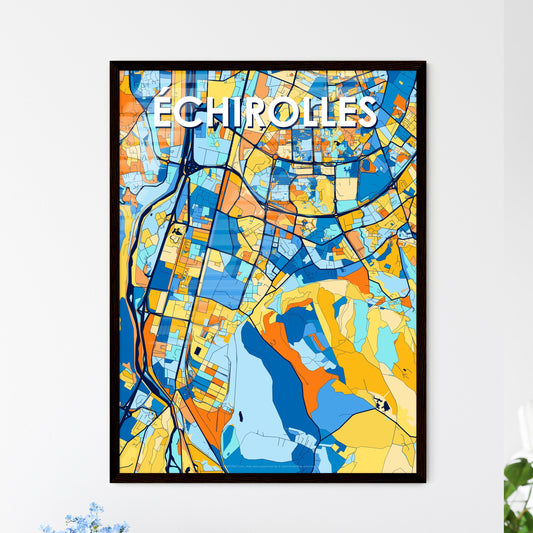 ÉCHIROLLES FRANCE Vibrant Colorful Art Map Poster Blue Orange