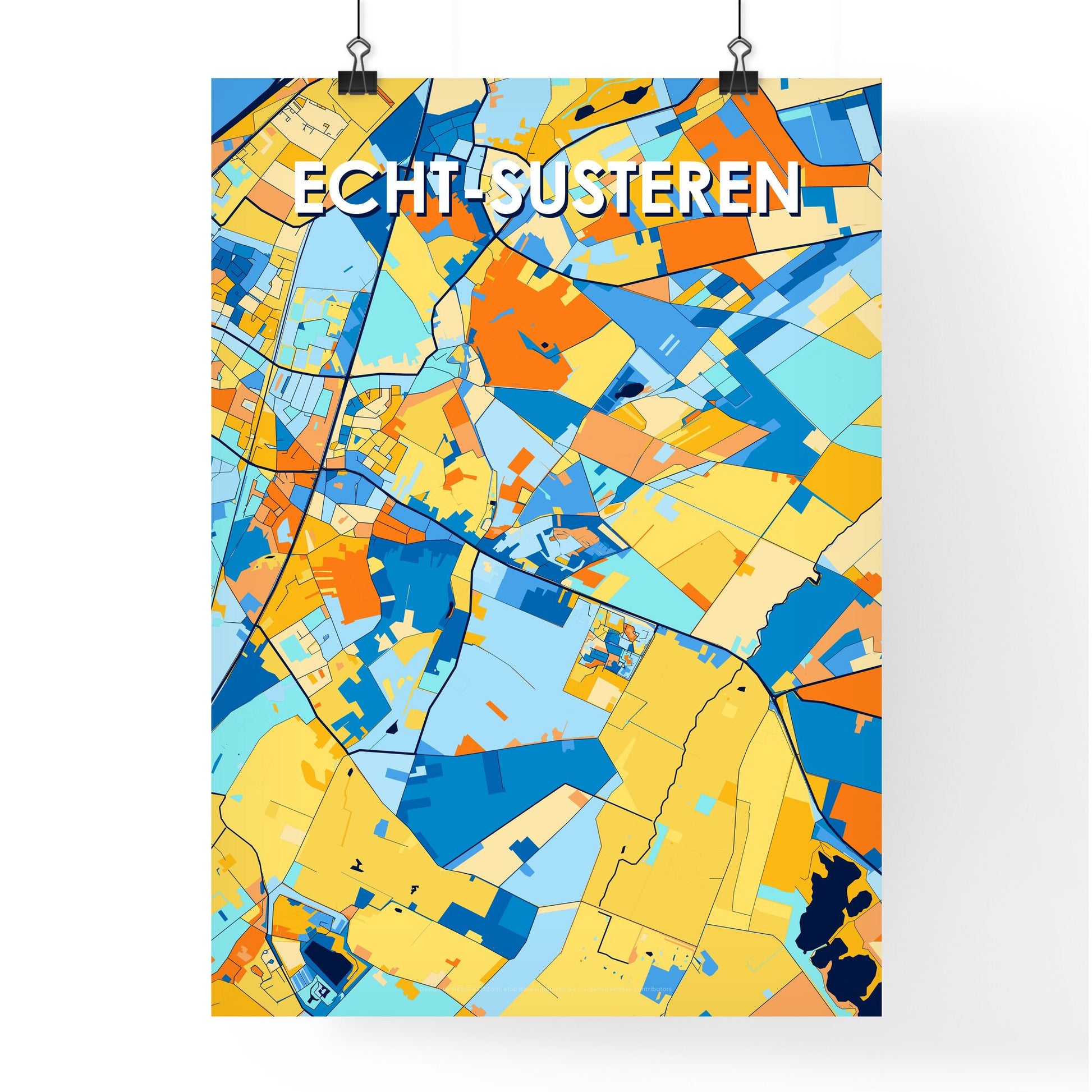 ECHT-SUSTEREN NETHERLANDS Vibrant Colorful Art Map Poster Blue Orange