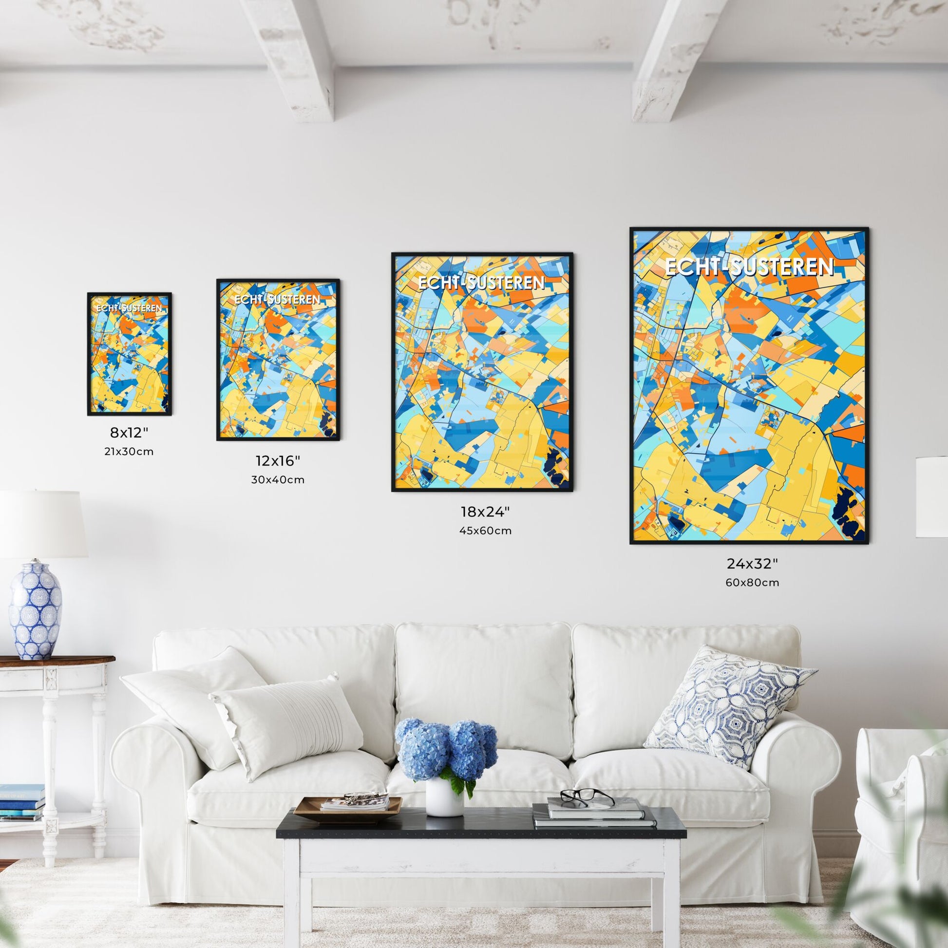 ECHT-SUSTEREN NETHERLANDS Vibrant Colorful Art Map Poster Blue Orange