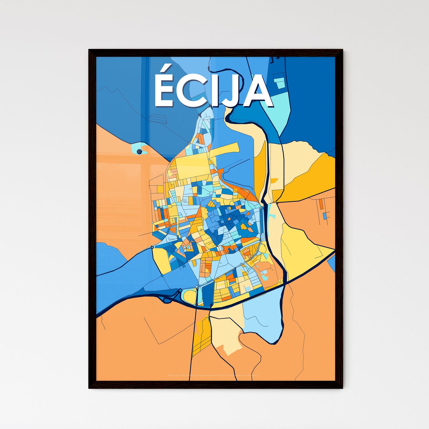 ÉCIJA SPAIN Vibrant Colorful Art Map Poster Blue Orange