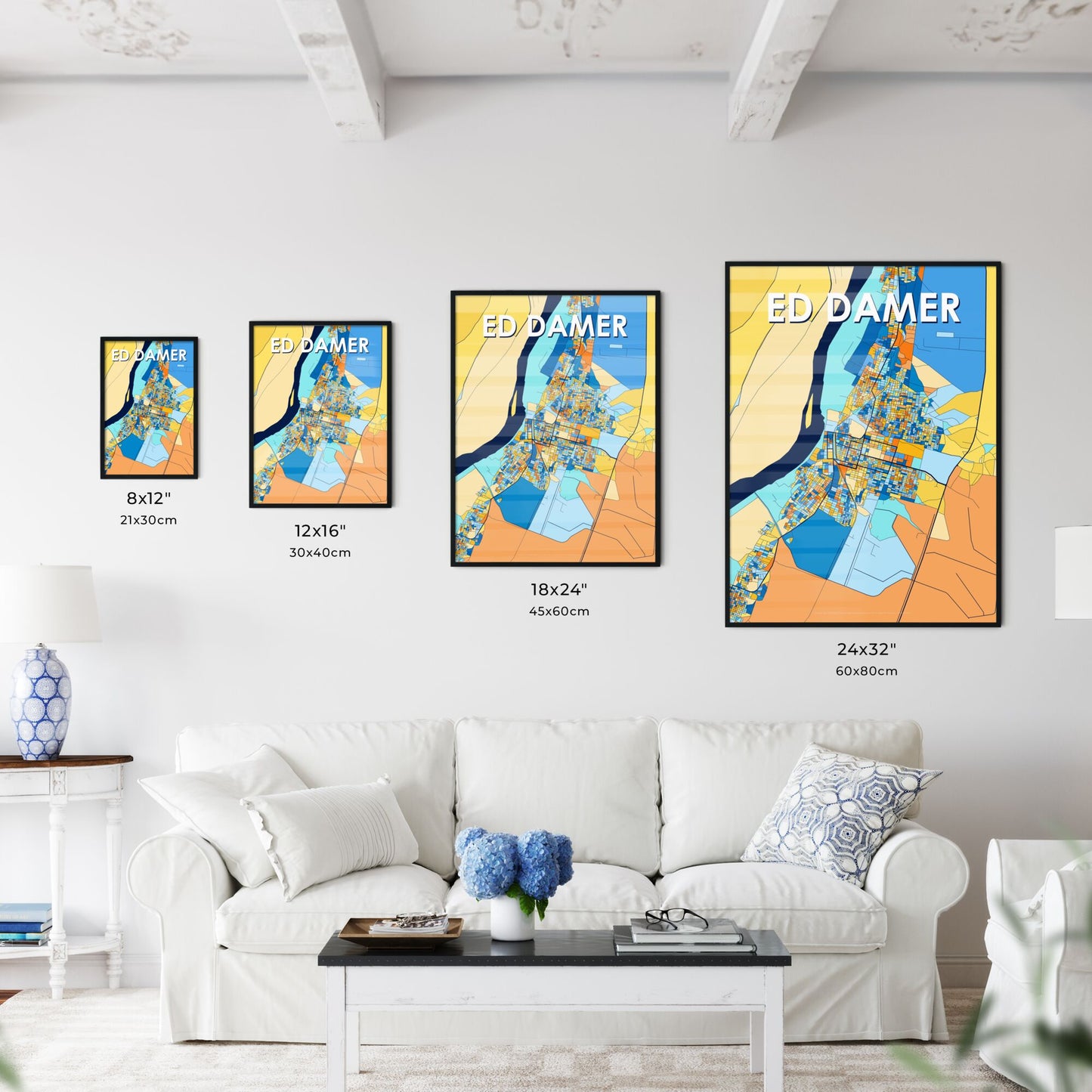 ED DAMER SUDAN Vibrant Colorful Art Map Poster Blue Orange