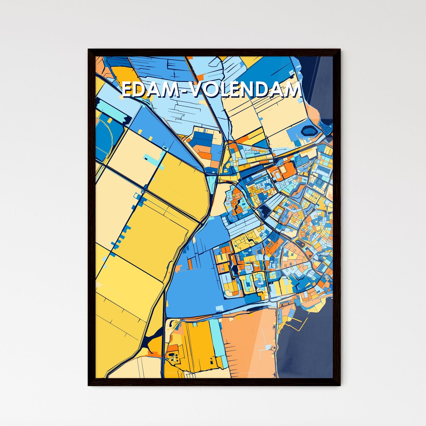 EDAM-VOLENDAM NETHERLANDS Vibrant Colorful Art Map Poster Blue Orange