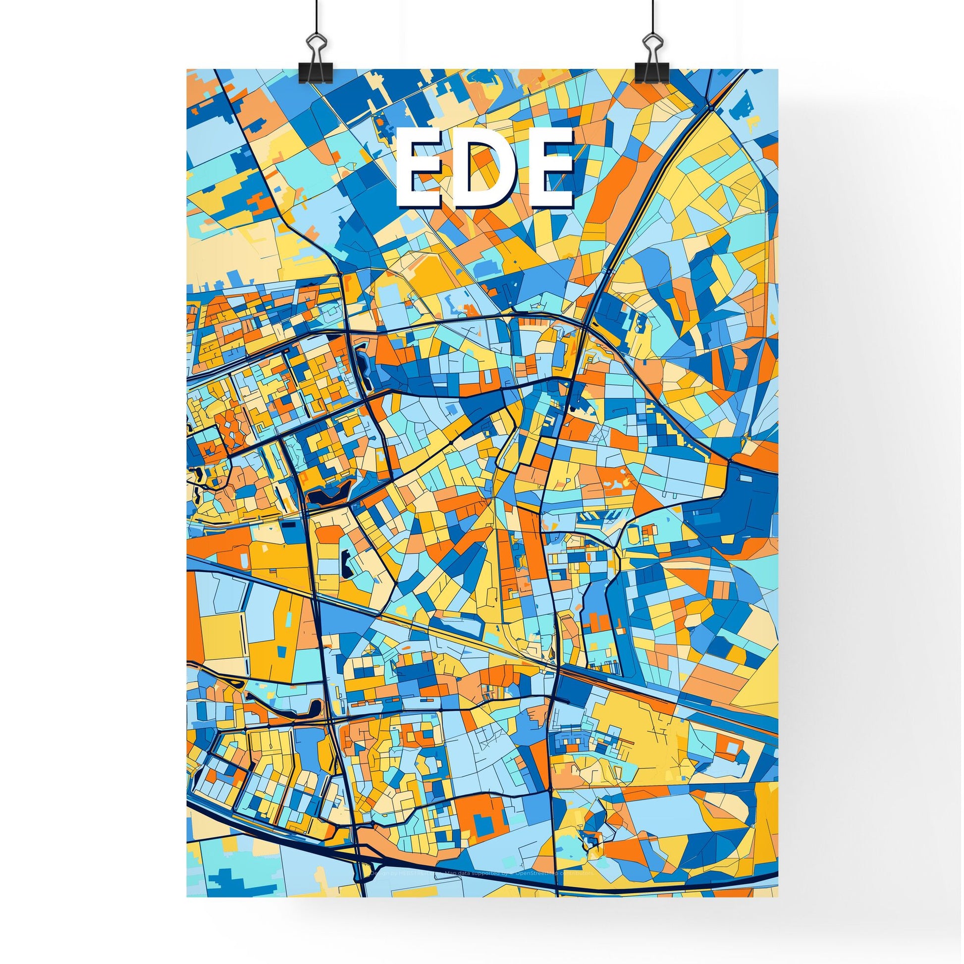 EDE NETHERLANDS Vibrant Colorful Art Map Poster Blue Orange