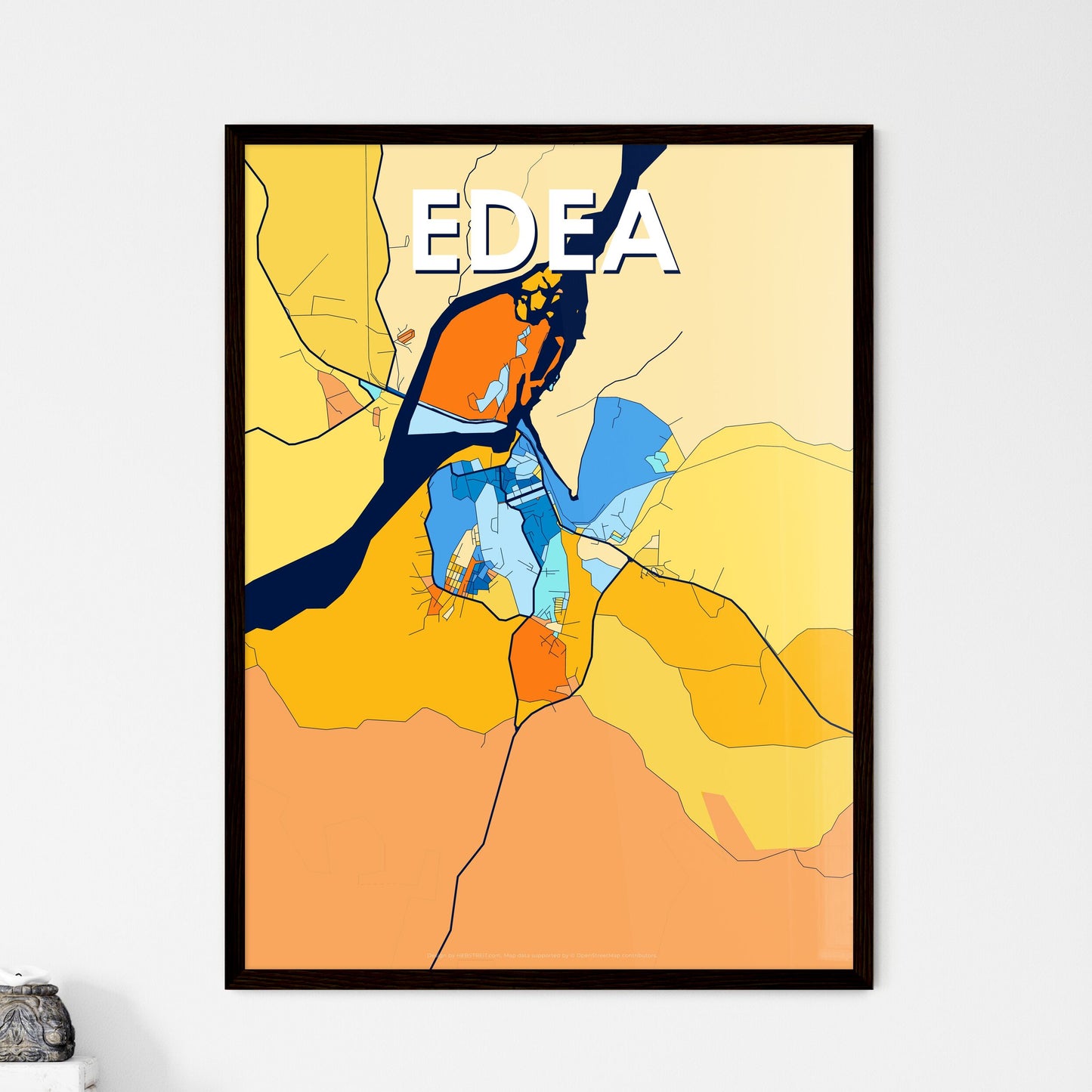 EDEA CAMEROON Vibrant Colorful Art Map Poster Blue Orange