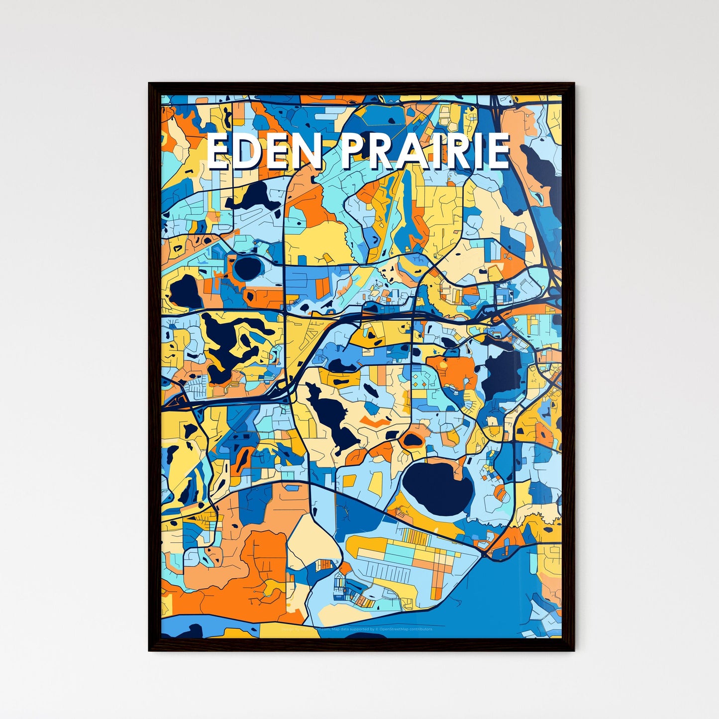 EDEN PRAIRIE MINNESOTA Vibrant Colorful Art Map Poster Blue Orange