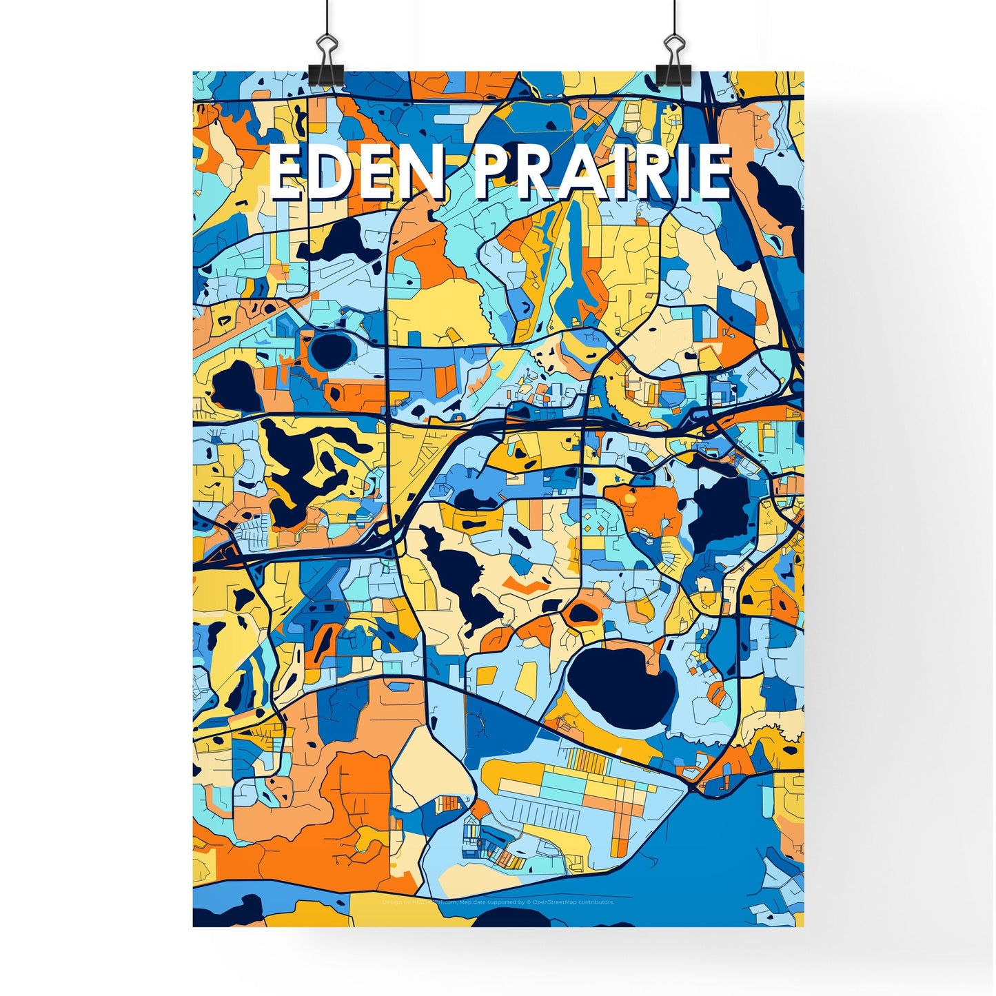 EDEN PRAIRIE MINNESOTA Vibrant Colorful Art Map Poster Blue Orange