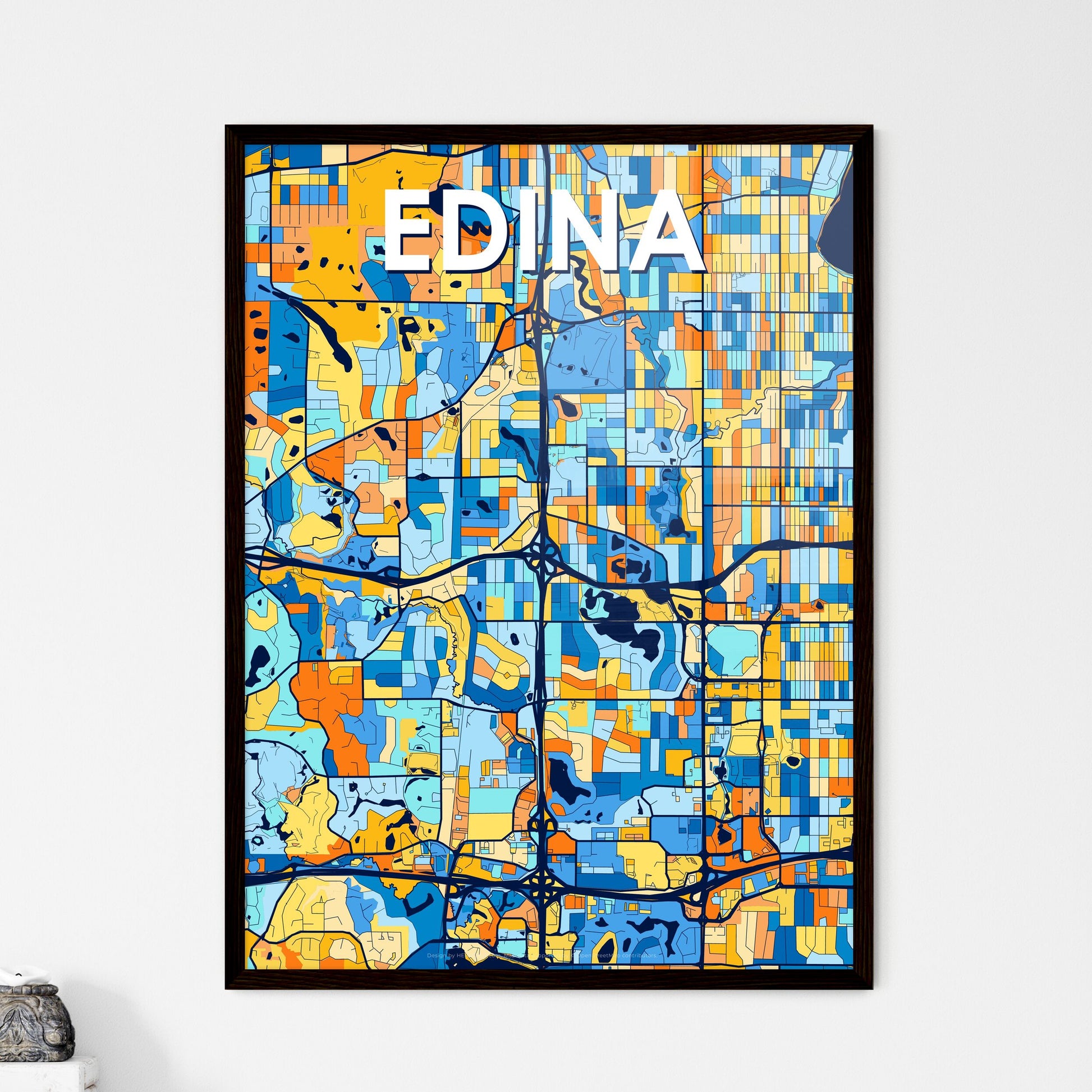 EDINA MINNESOTA Vibrant Colorful Art Map Poster Blue Orange