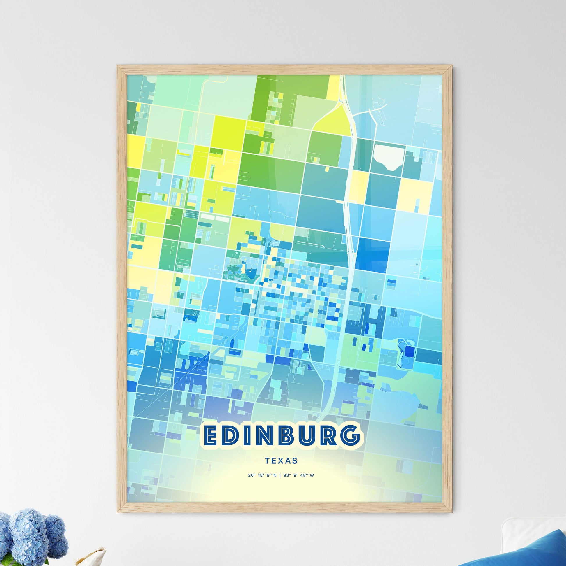 Colorful Edinburg Texas Fine Art Map Cool Blue