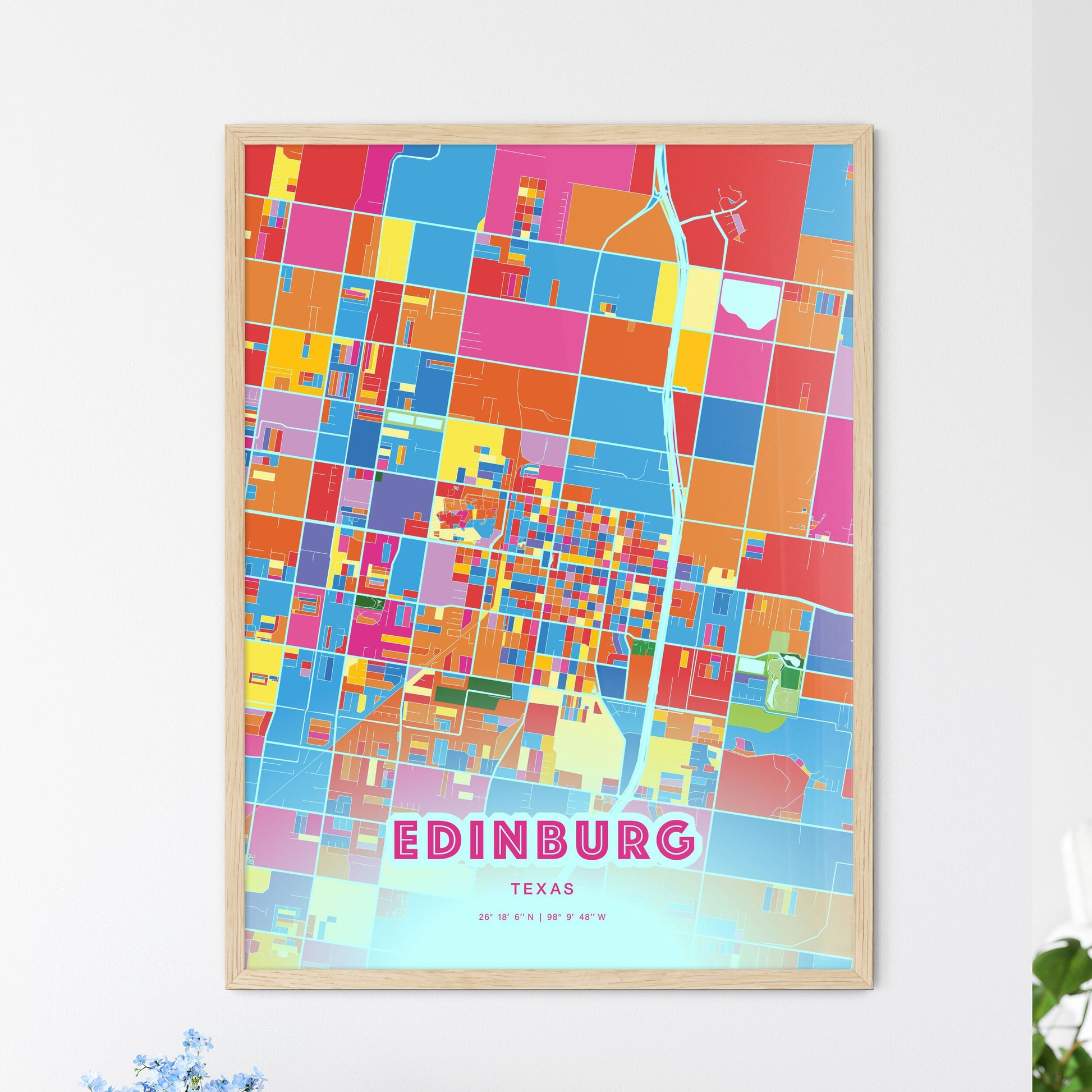 Colorful Edinburg Texas Fine Art Map Crazy Colors