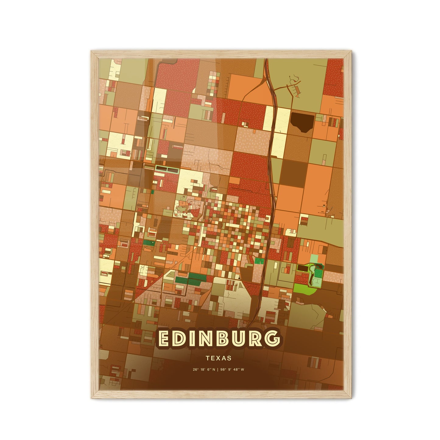 Colorful Edinburg Texas Fine Art Map Farmhouse