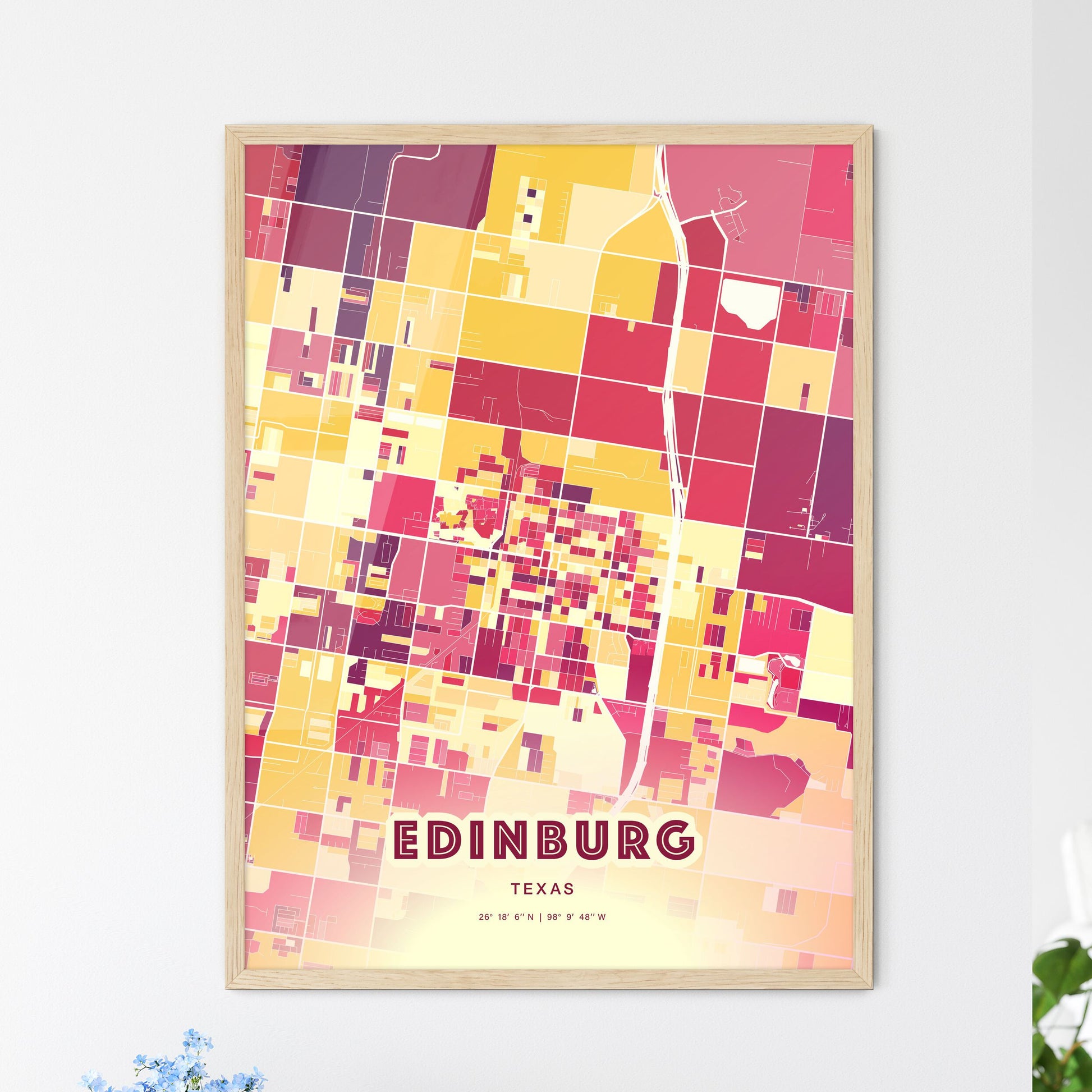 Colorful Edinburg Texas Fine Art Map Hot Red