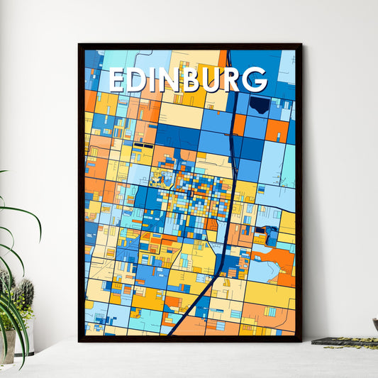 EDINBURG TEXAS Vibrant Colorful Art Map Poster Blue Orange