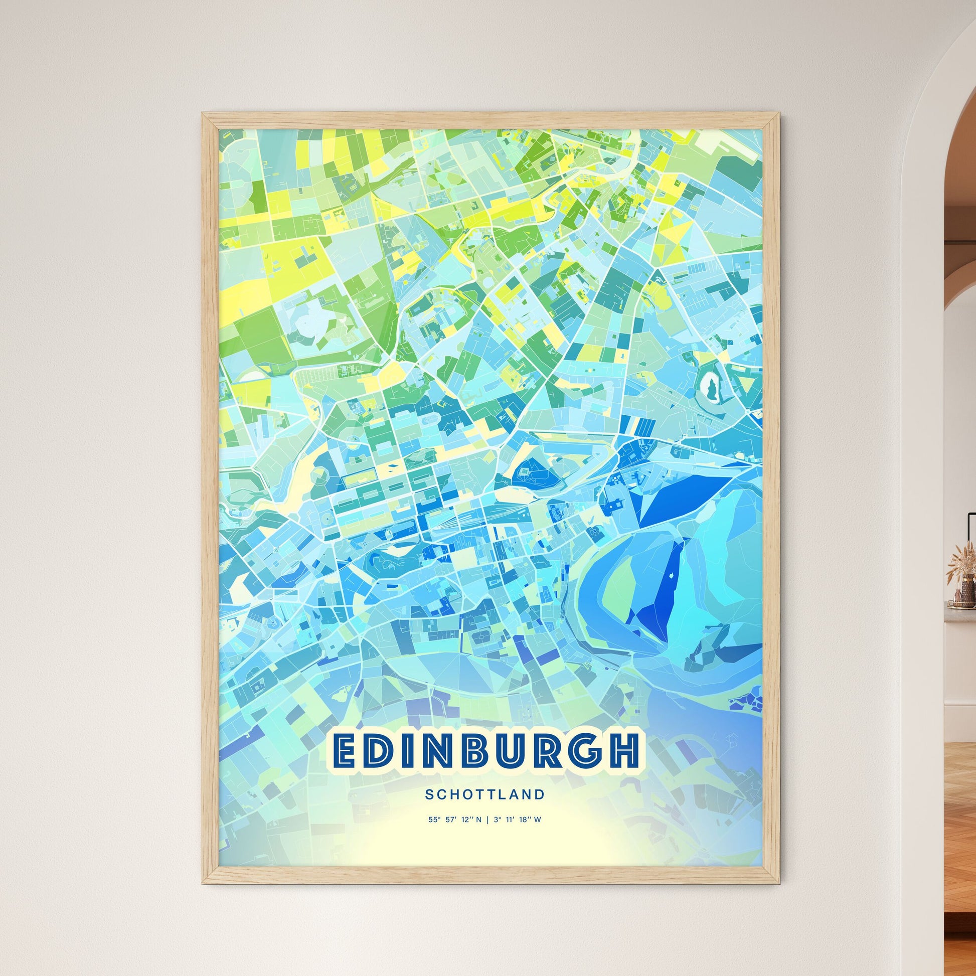 Colorful Edinburgh Scotland Fine Art Map Cool Blue
