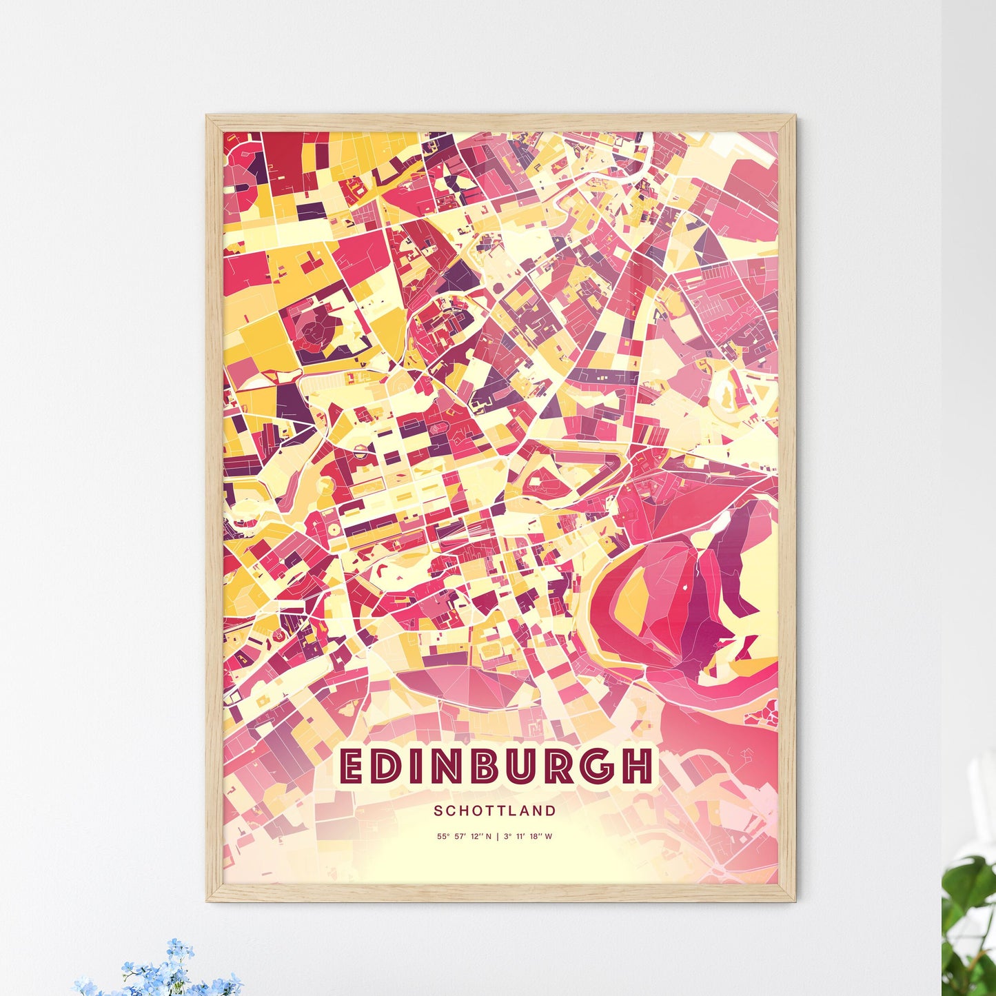 Colorful Edinburgh Scotland Fine Art Map Hot Red