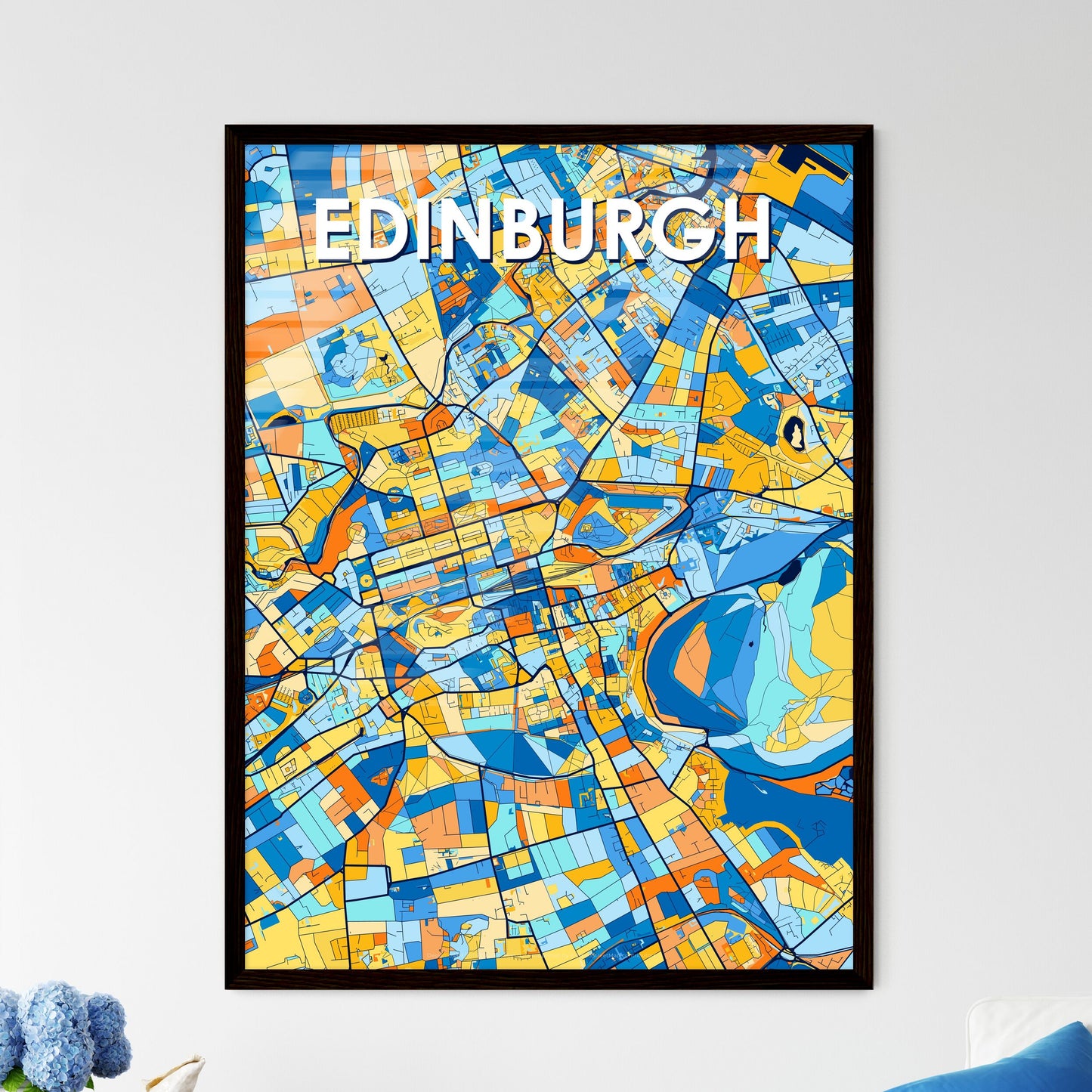 EDINBURGH SCOTLAND Vibrant Colorful Art Map Poster Blue Orange