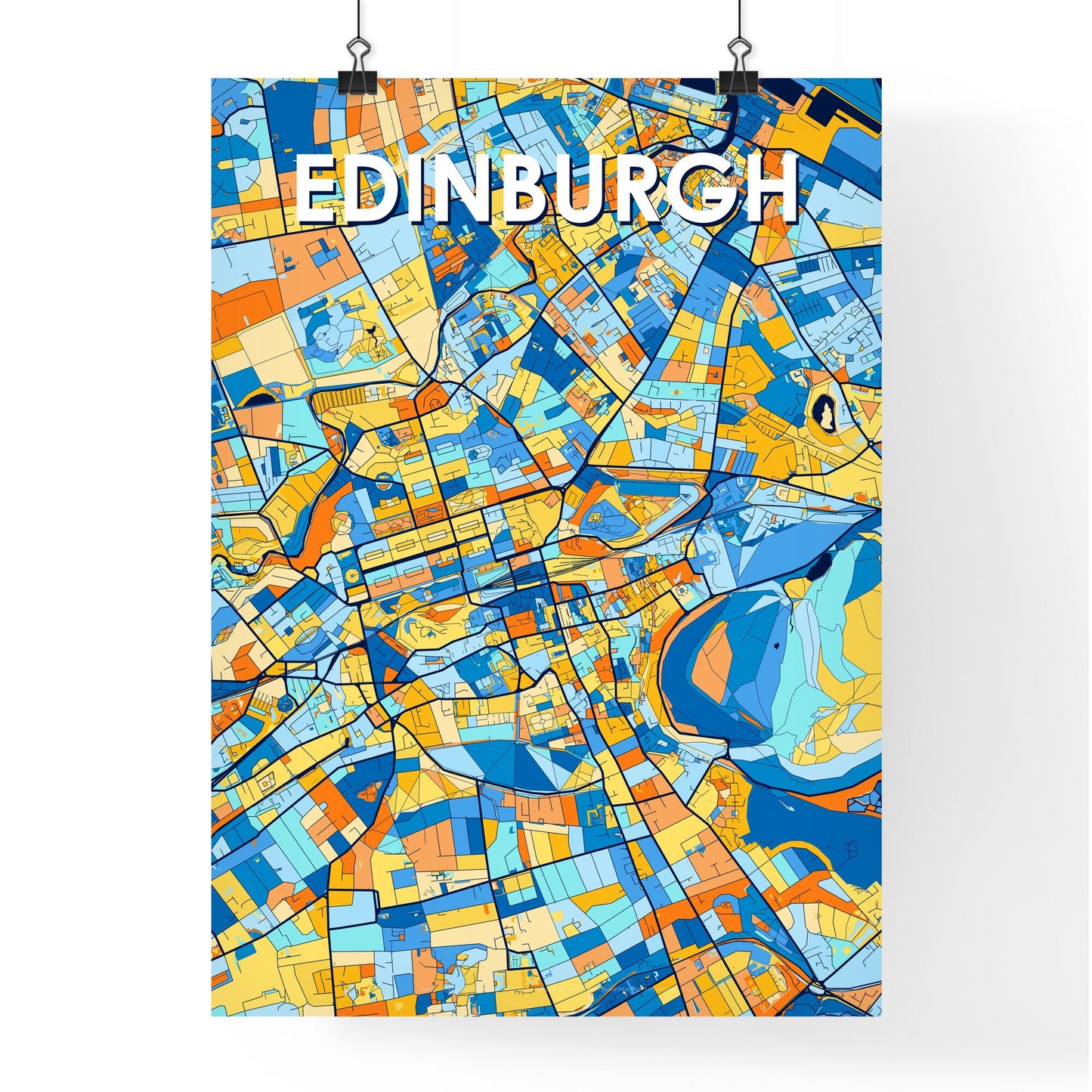 EDINBURGH SCOTLAND Vibrant Colorful Art Map Poster Blue Orange