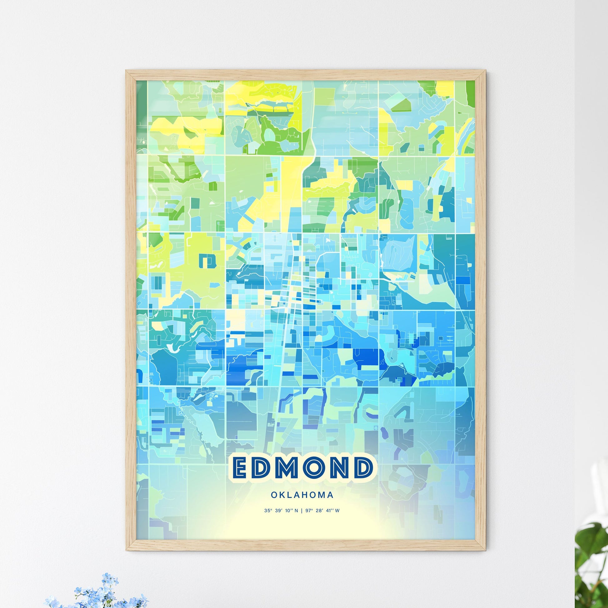 Colorful Edmond Oklahoma Fine Art Map Cool Blue