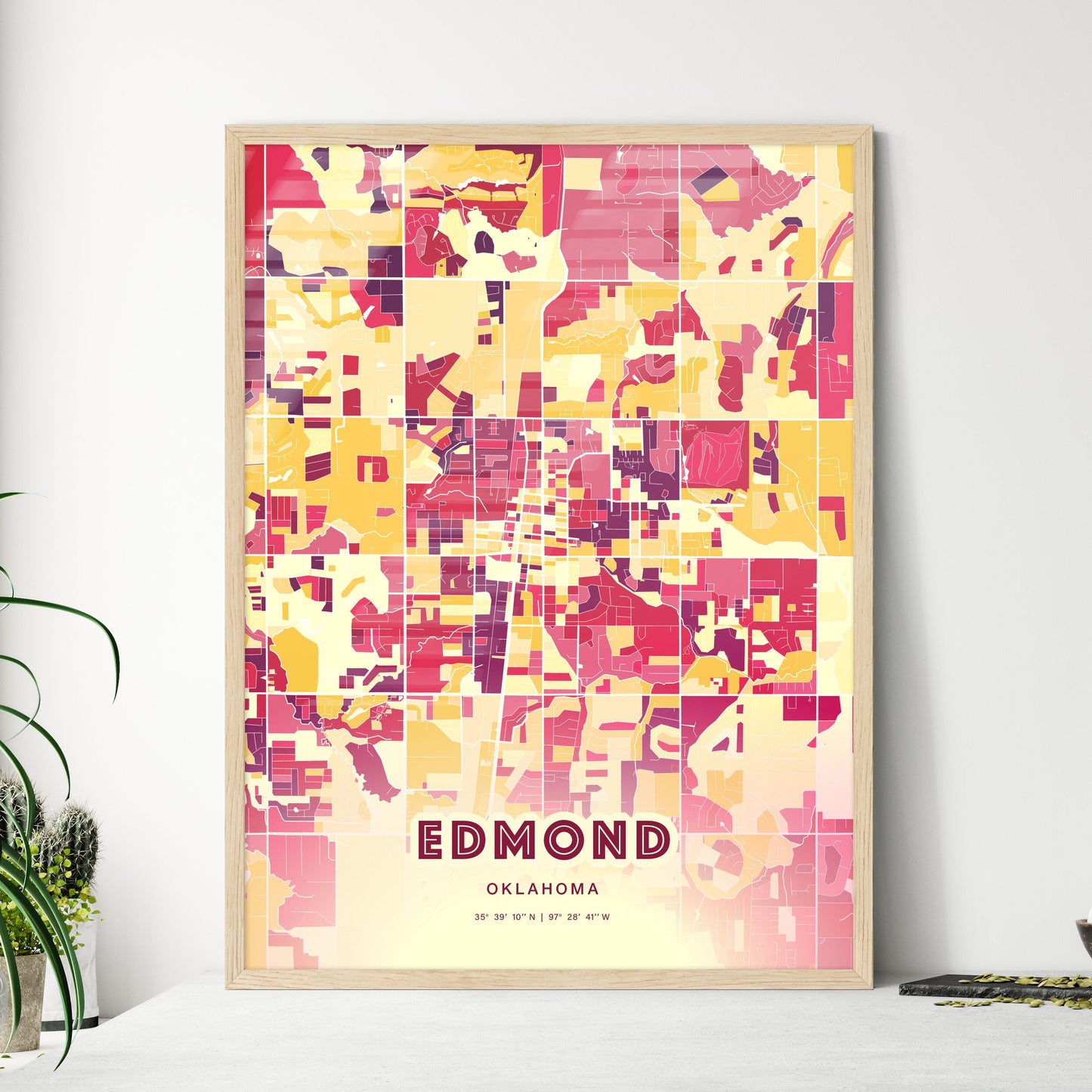 Colorful Edmond Oklahoma Fine Art Map Hot Red