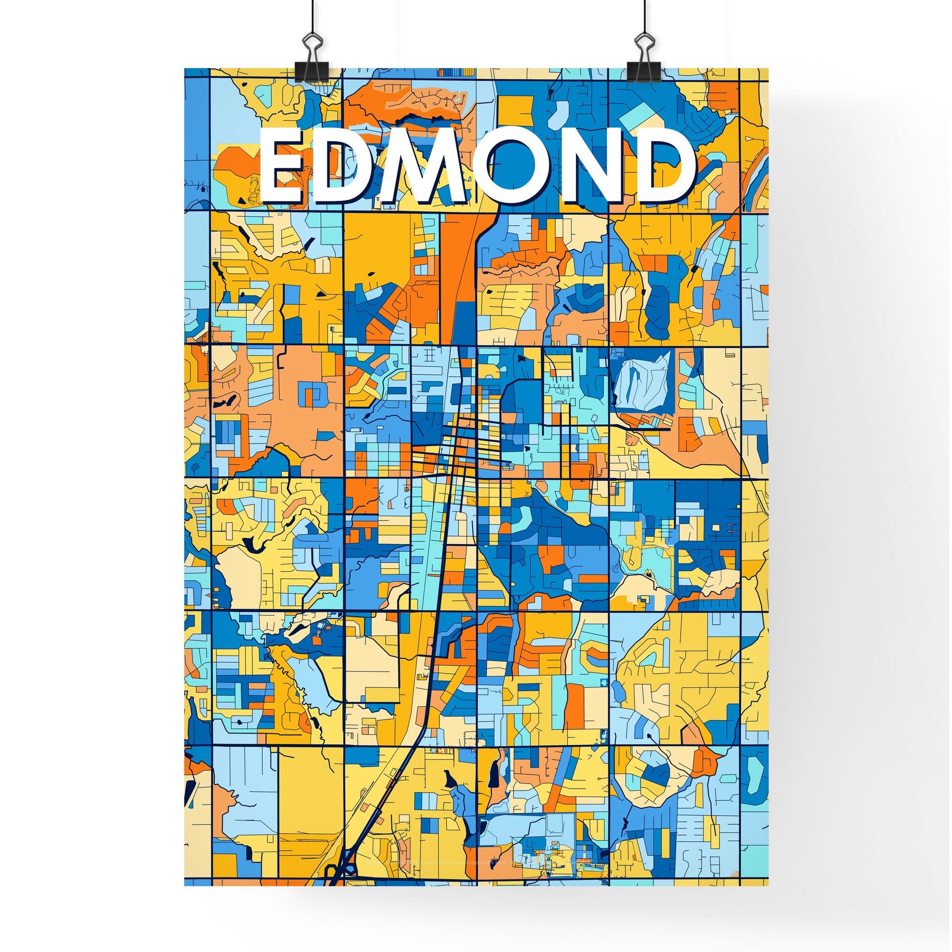 EDMOND OKLAHOMA Vibrant Colorful Art Map Poster Blue Orange