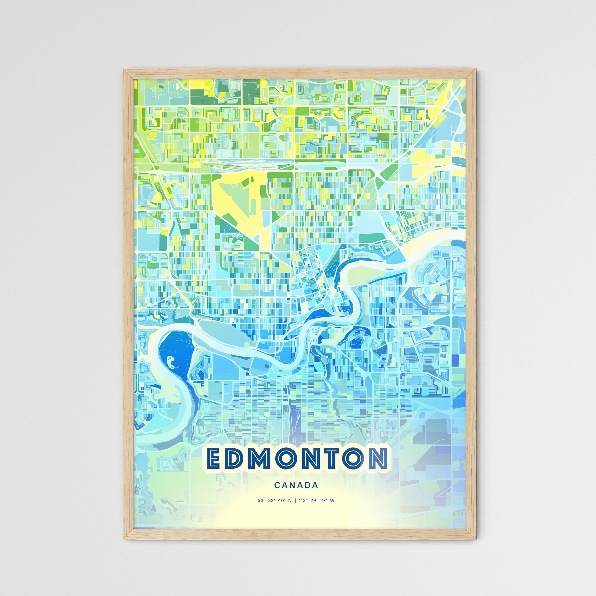 Colorful Edmonton Canada Fine Art Map Cool Blue