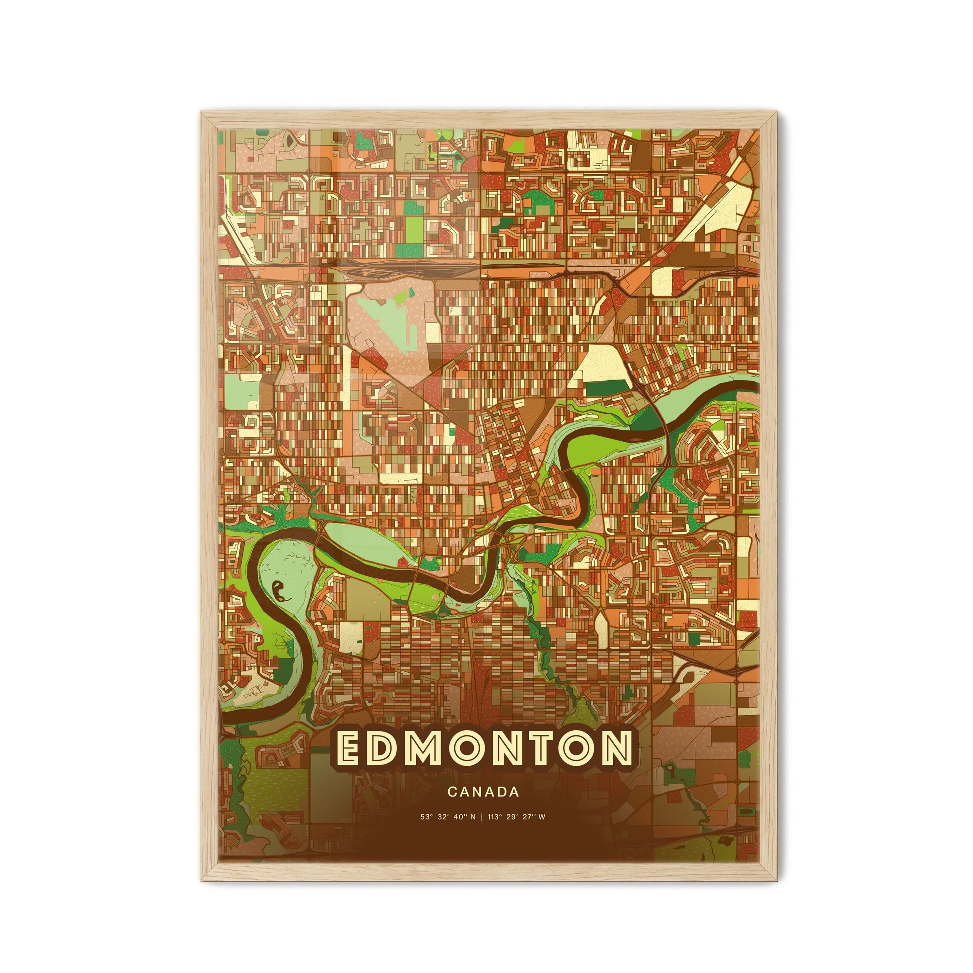 Colorful Edmonton Canada Fine Art Map Farmhouse