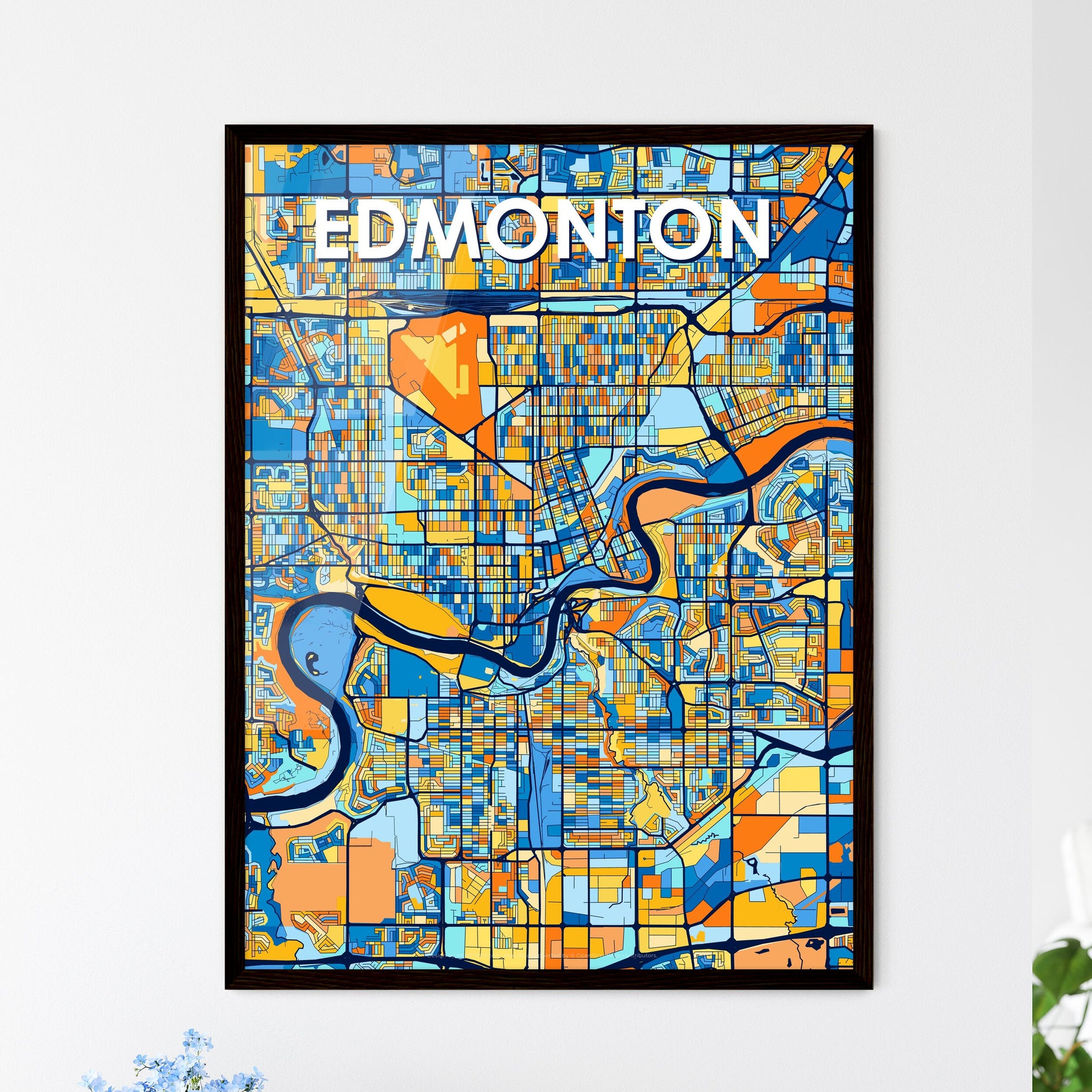 EDMONTON CANADA Vibrant Colorful Art Map Poster Blue Orange