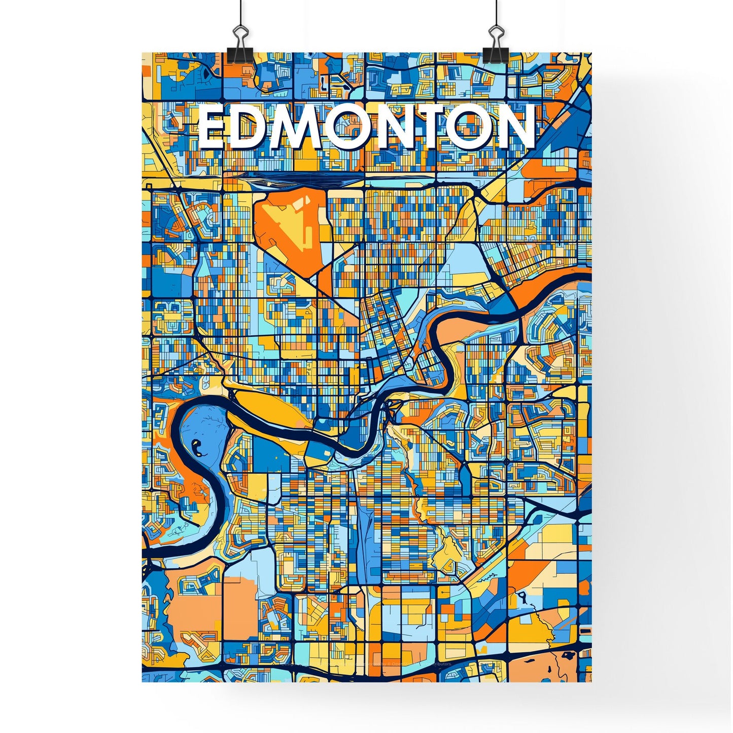 EDMONTON CANADA Vibrant Colorful Art Map Poster Blue Orange