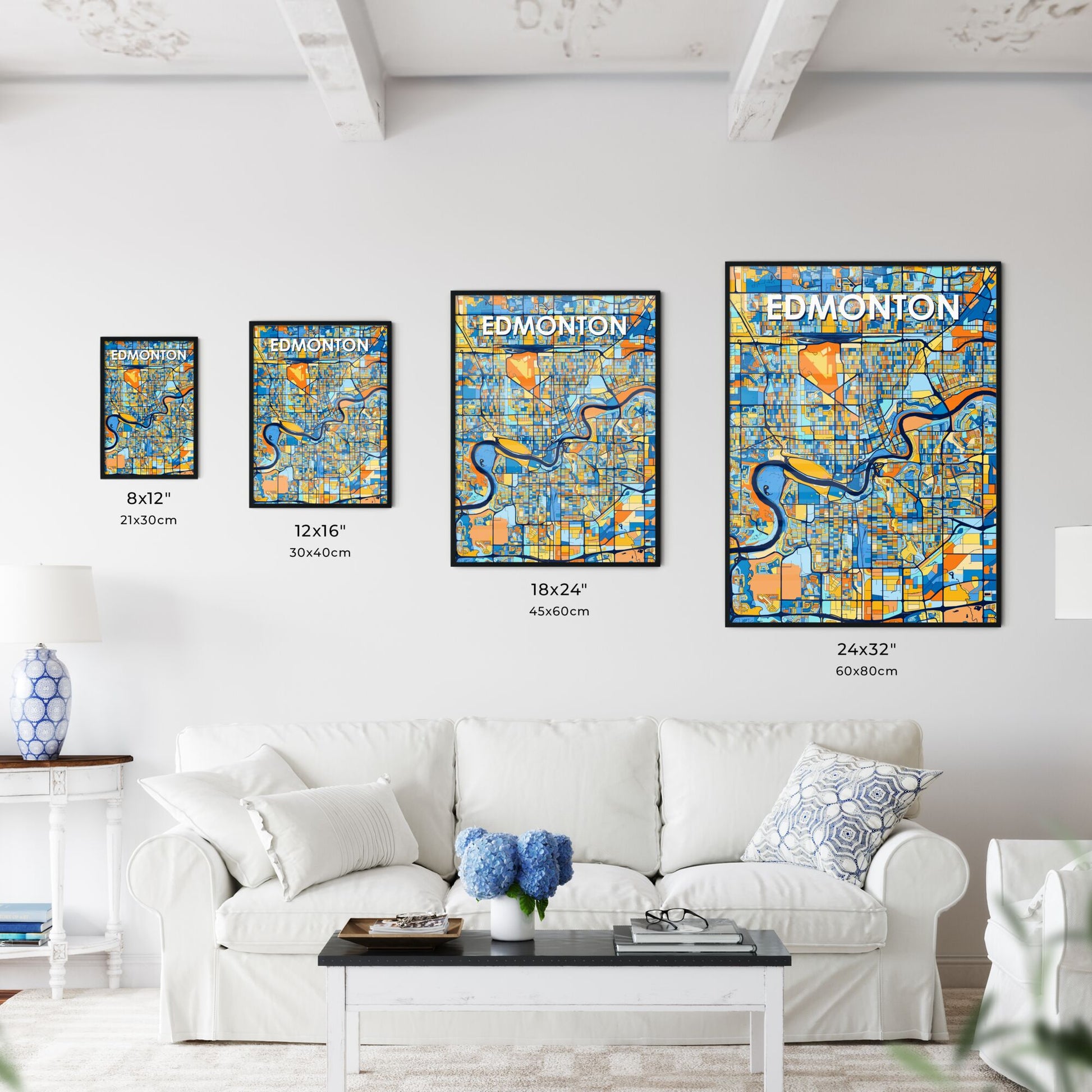 EDMONTON CANADA Vibrant Colorful Art Map Poster Blue Orange